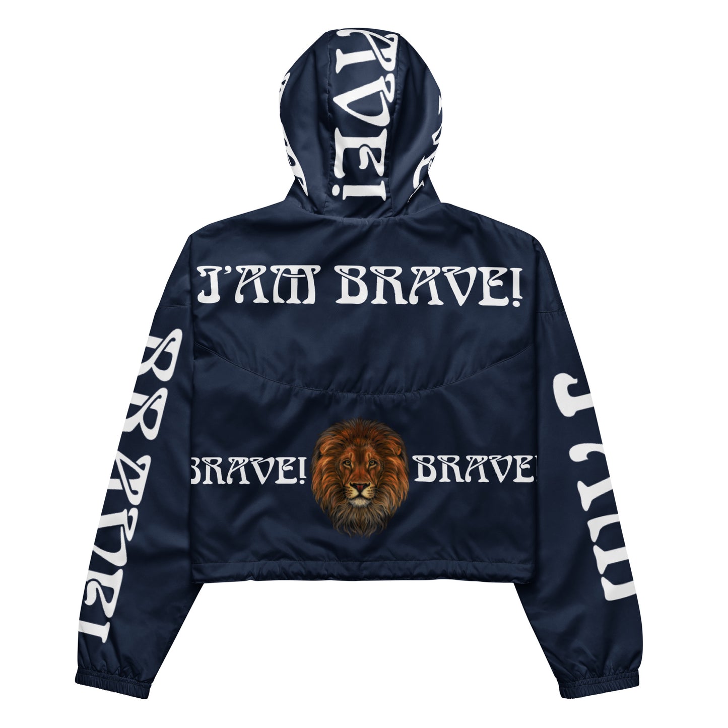 “BRAVE!”Navy Women’s Cropped Windbreaker W/White Font