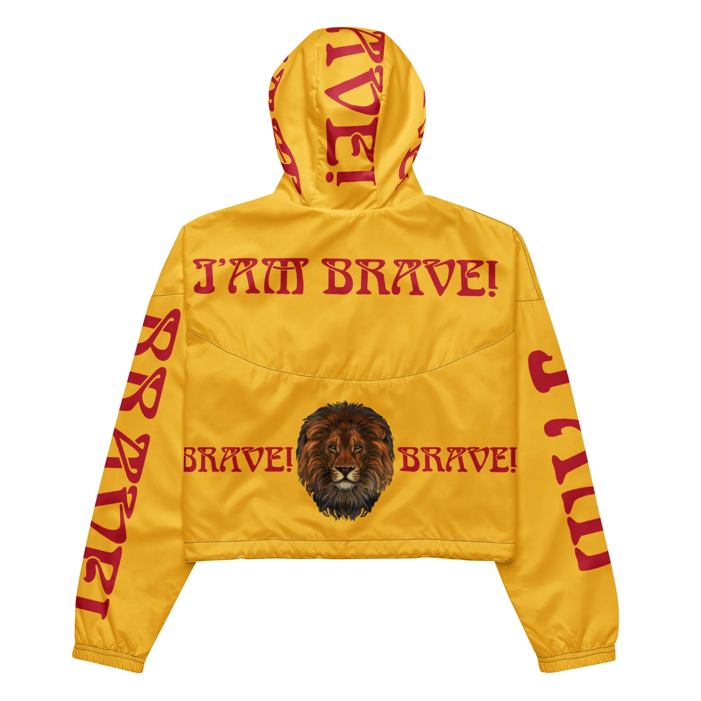 “BRAVE!”Yellow Women’s Cropped Windbreaker W/Red Font