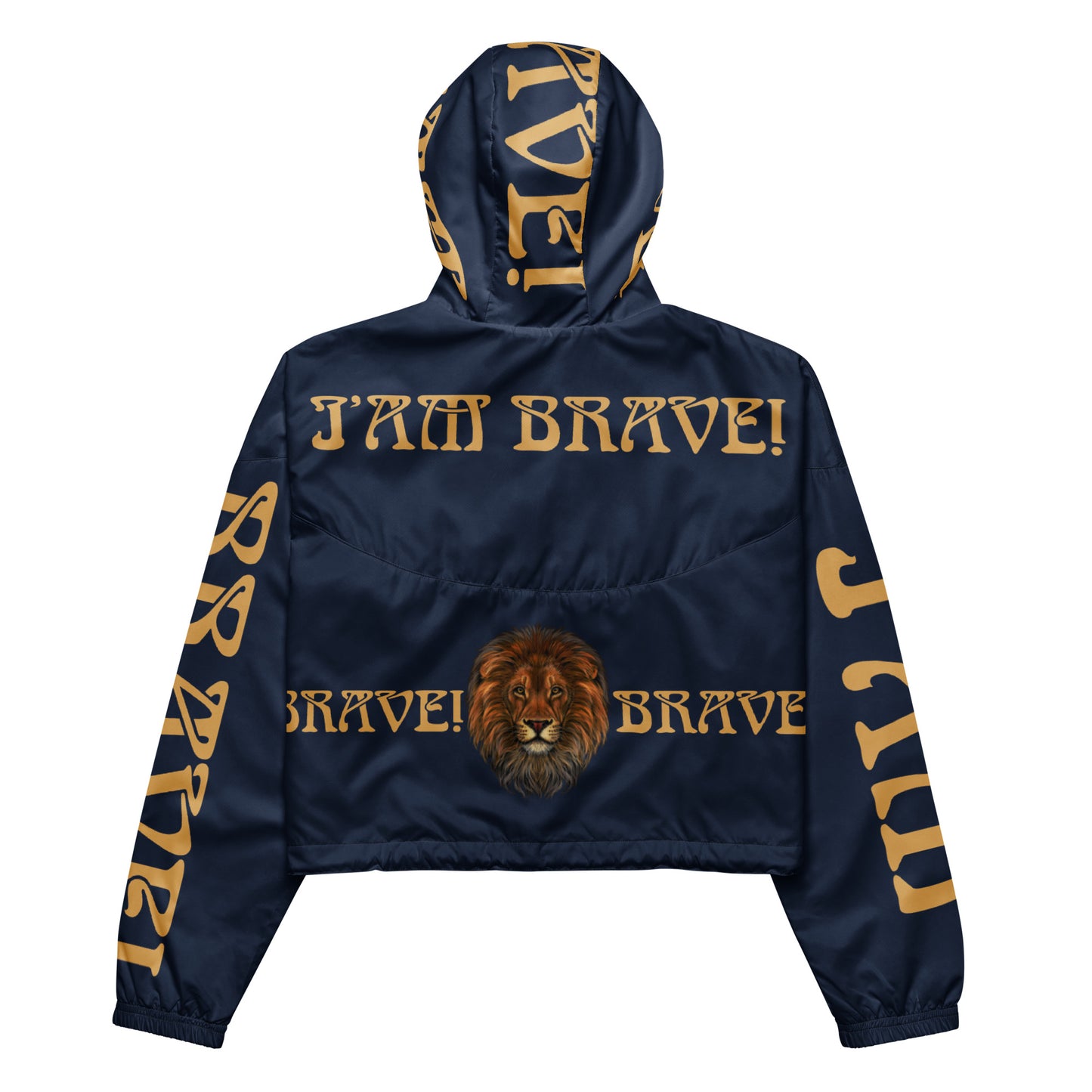 “BRAVE!”Navy Women’s Cropped Windbreaker W/Fawn Font