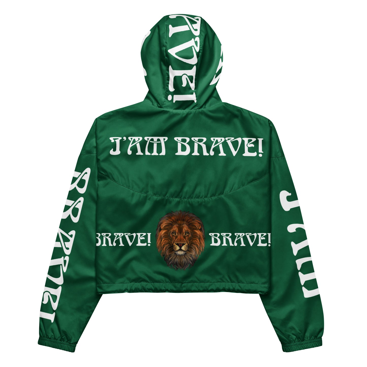 “BRAVE!”Green Women’s Cropped Windbreaker W/White Font