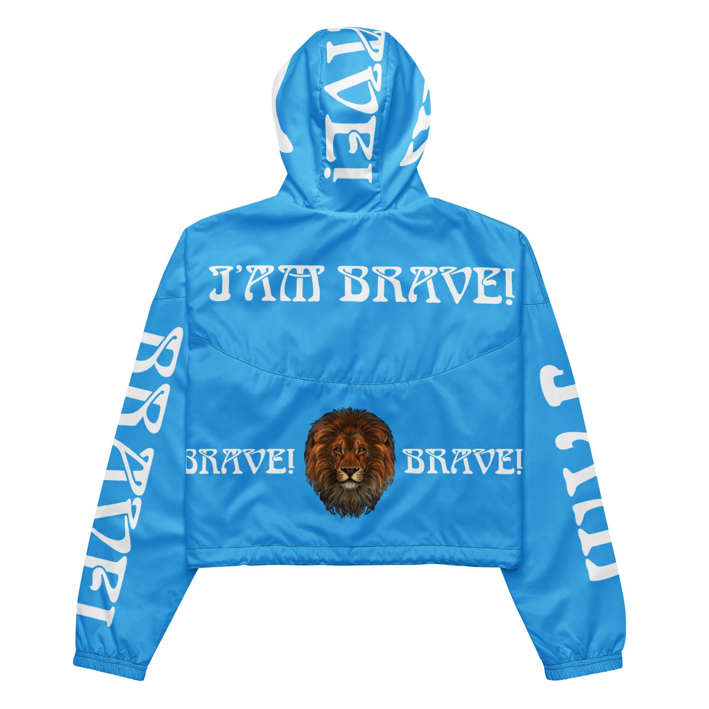 “BRAVE!”SkyBlue Women’s Cropped Windbreaker W/White Font