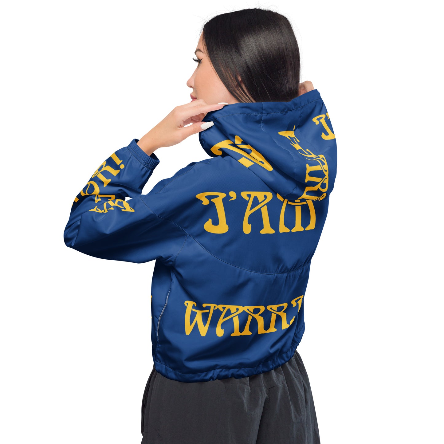 “I’AM A WARRIOR!” Blue Women’s Cropped Windbreaker W/Yellow Font