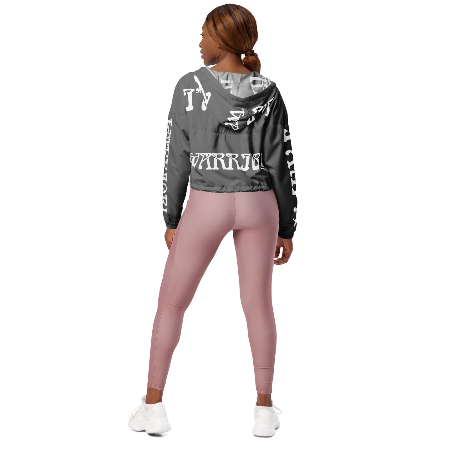 “I’AM A WARRIOR!” Grey Women’s Cropped Windbreaker W/White Font