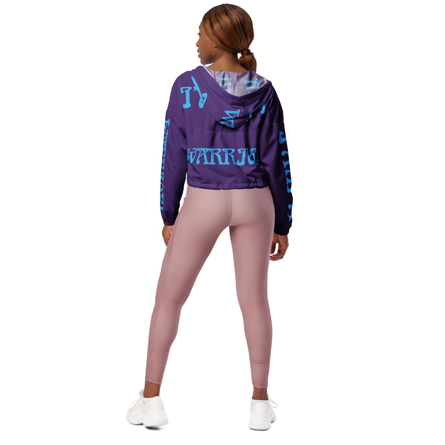 “I’AM A WARRIOR!” Purple Women’s Cropped Windbreaker W/SkyBlue Font