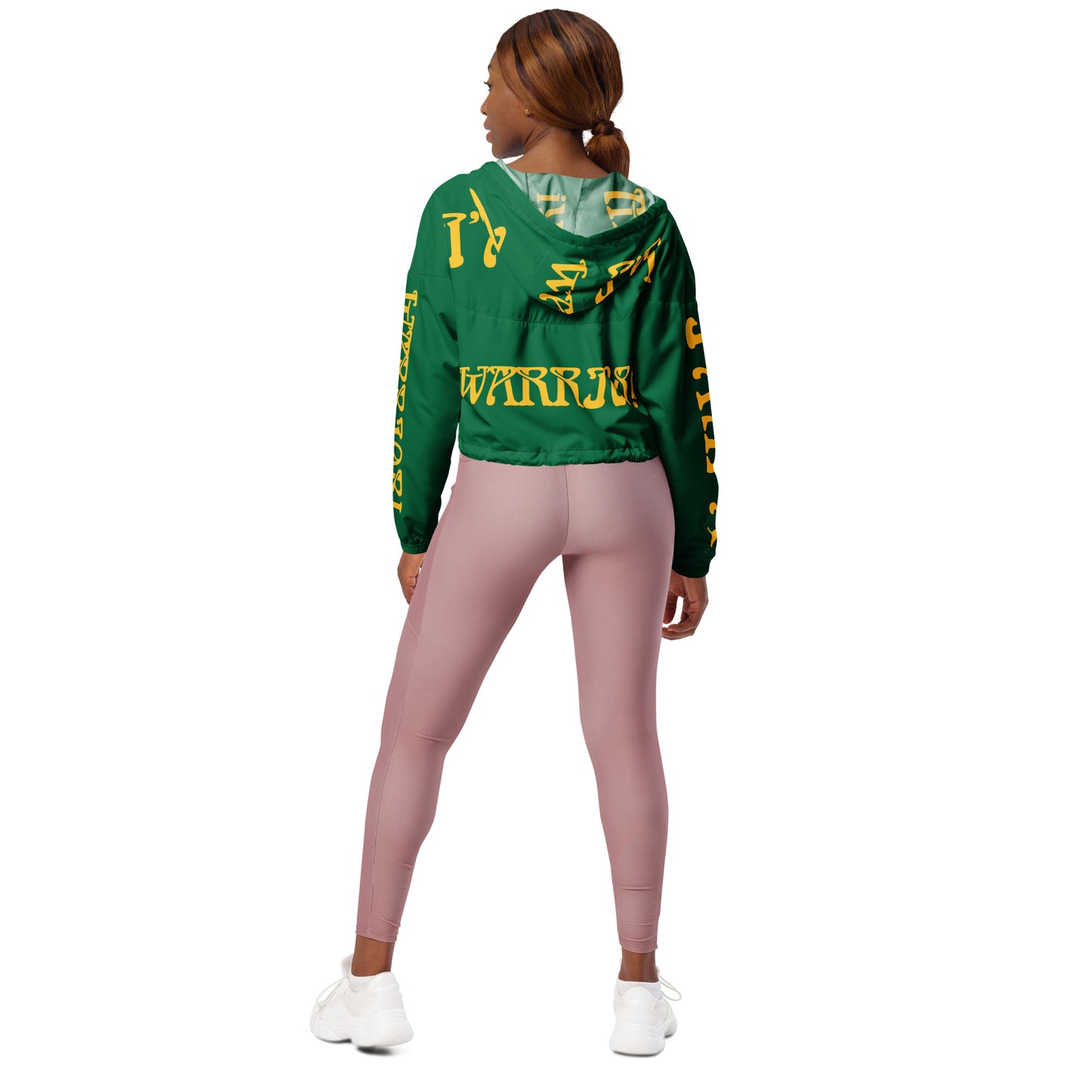 “I’AM A WARRIOR!” Green Women’s Cropped Windbreaker W/Yellow Font