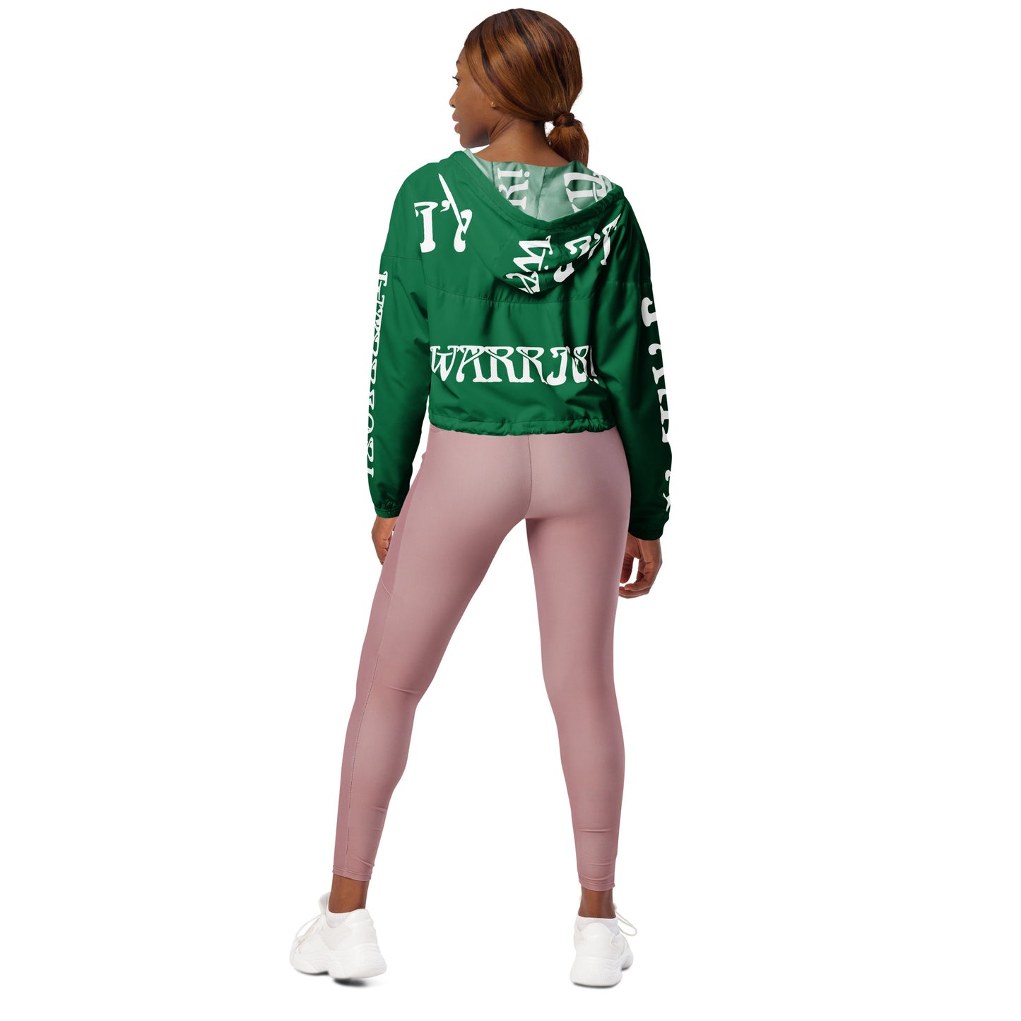 “I’AM A WARRIOR!” Green Women’s Cropped Windbreaker W/White Font
