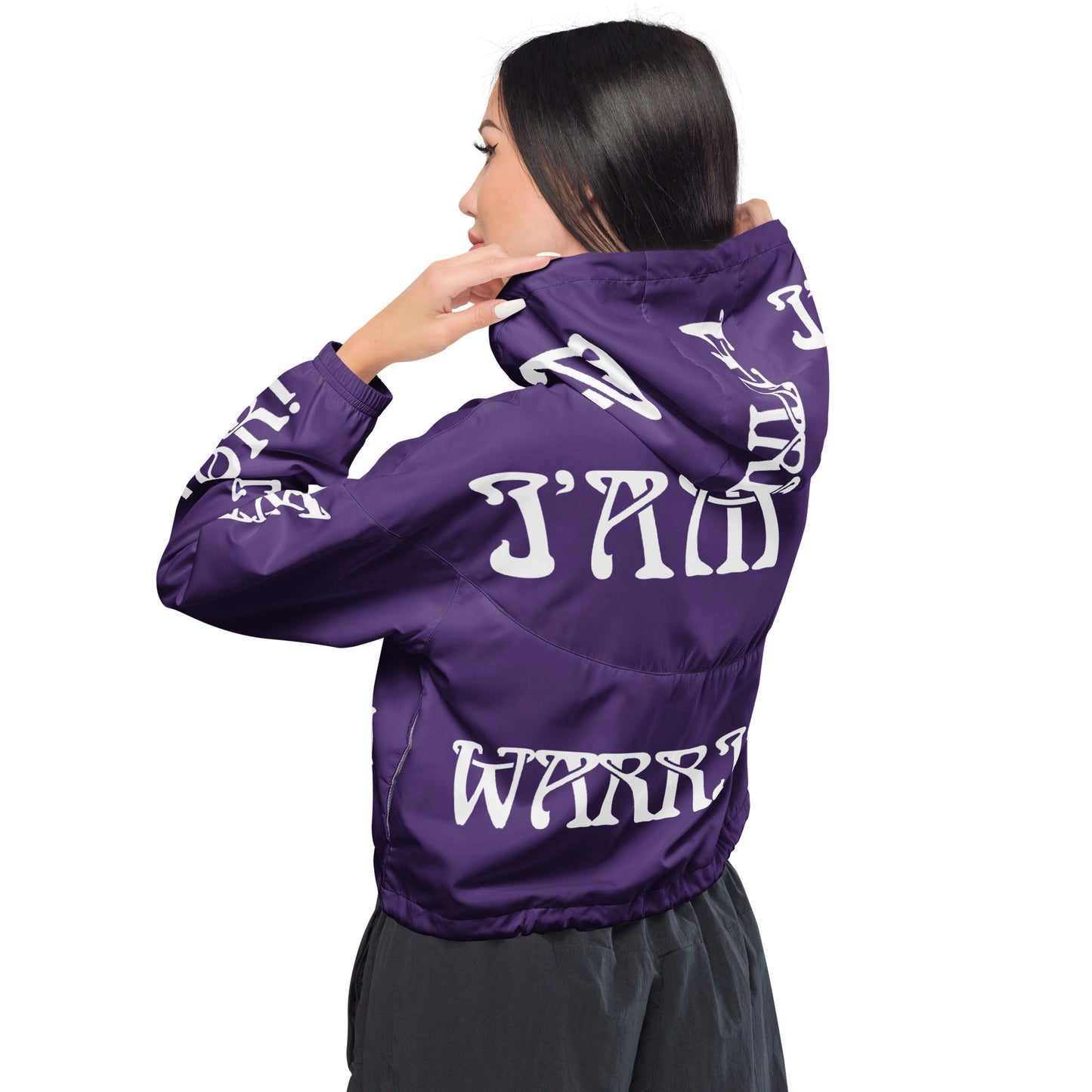 “I’AM A WARRIOR!” Purple Women’s Cropped Windbreaker W/White Font