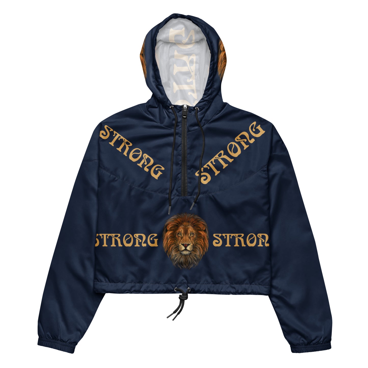 “STRONG”Navy Women’s Cropped Windbreaker W/Fawn Font