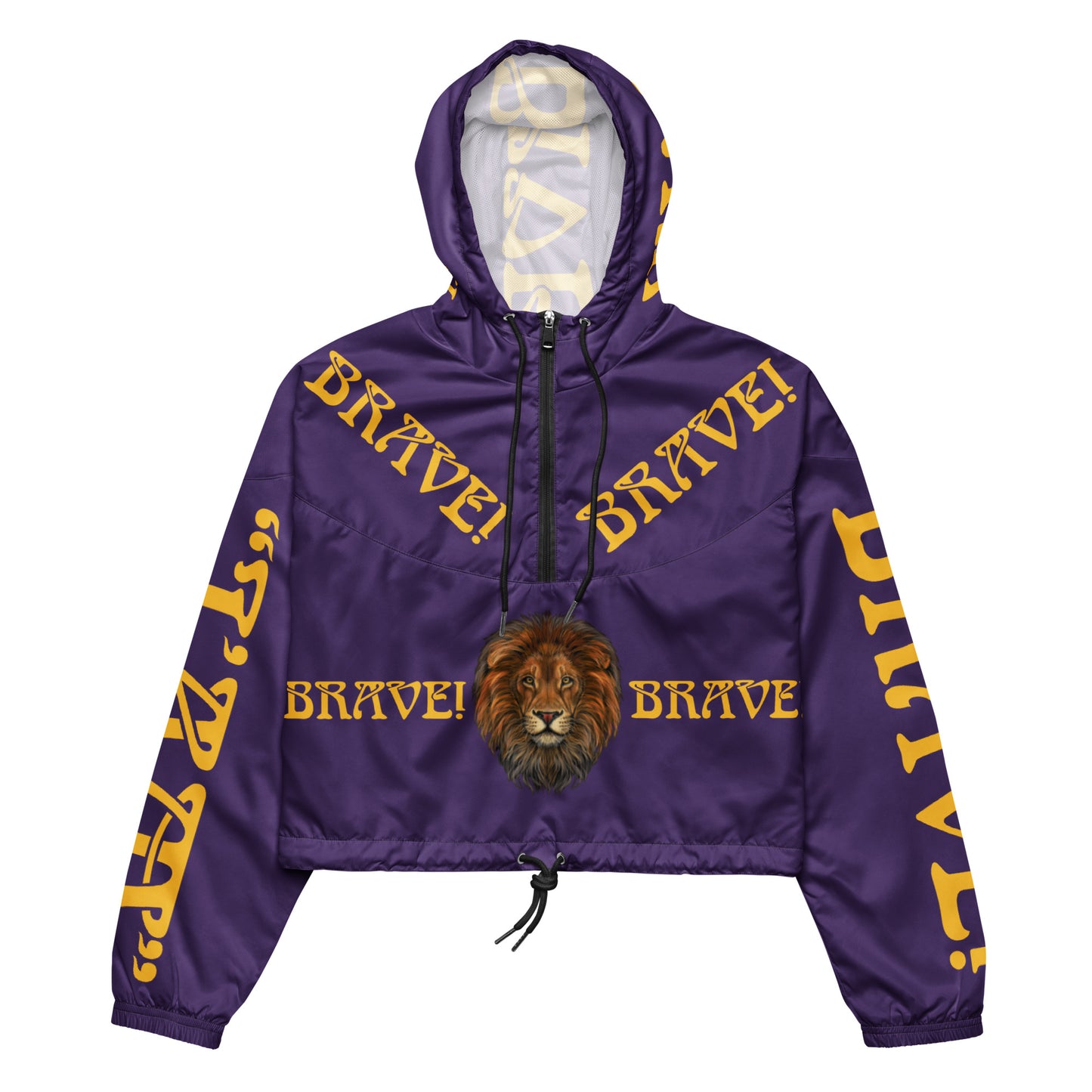 “BRAVE!”Purple Women’s Cropped Windbreaker W/Yellow Font