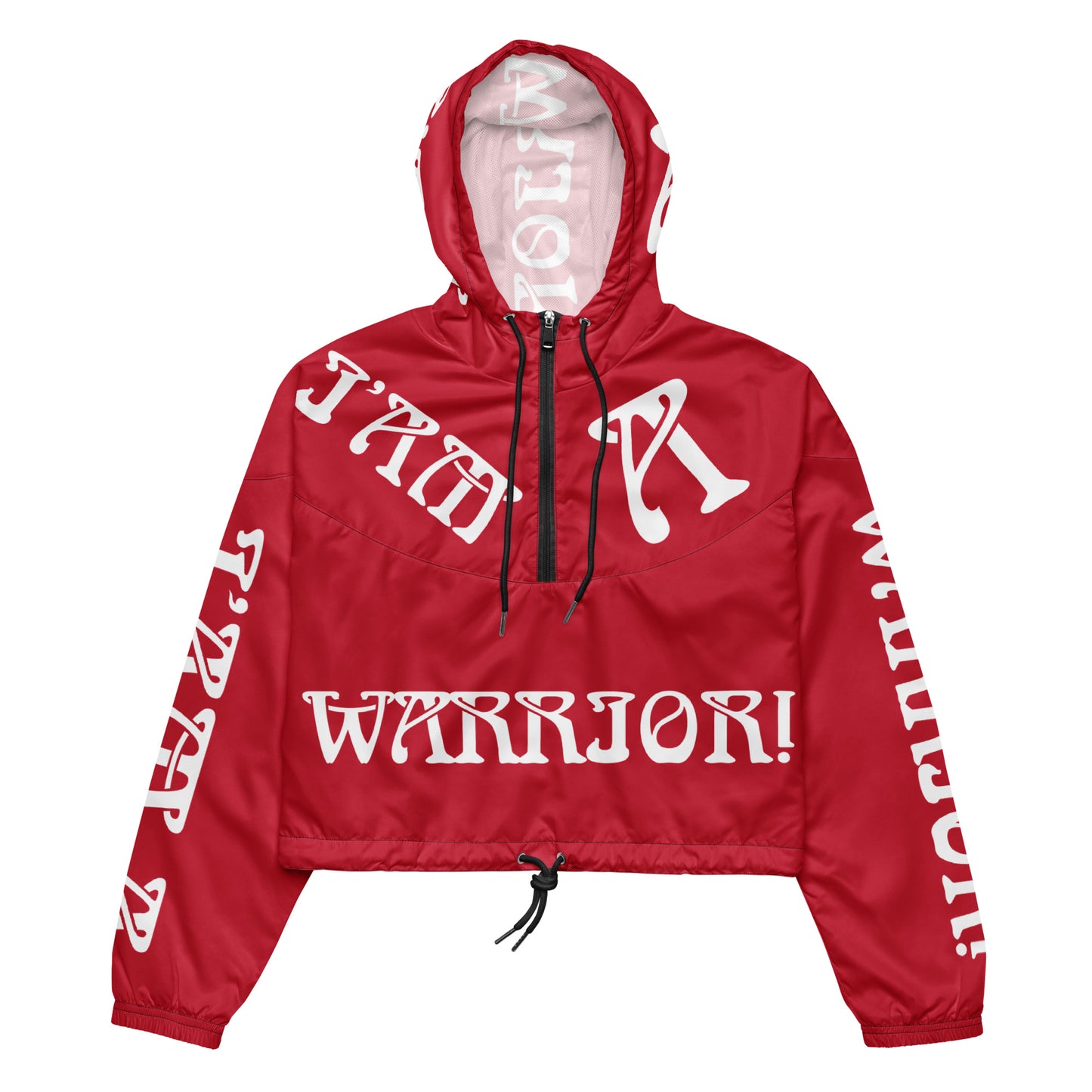 “I’AM A WARRIOR!” Red Women’s Cropped Windbreaker W/White Font