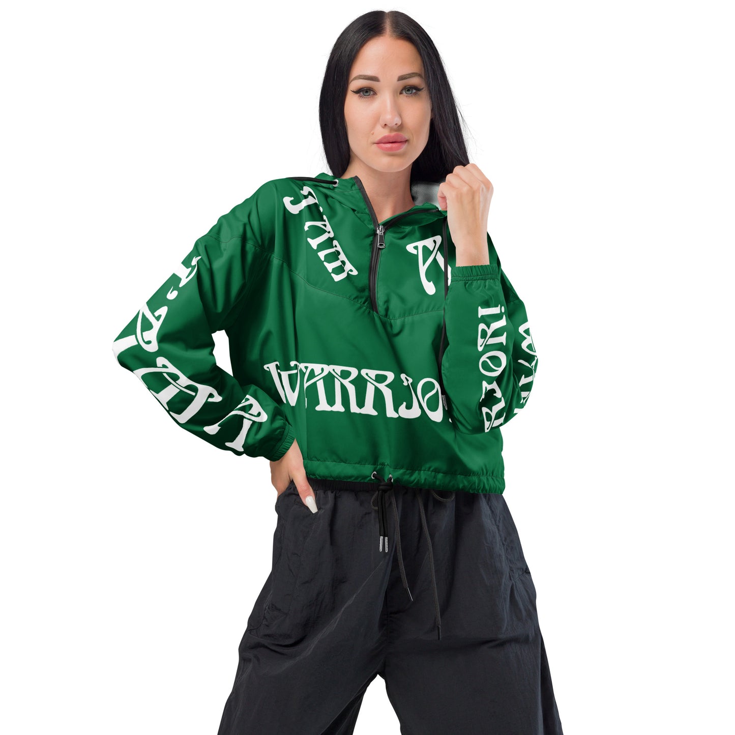 “I’AM A WARRIOR!” Green Women’s Cropped Windbreaker W/White Font