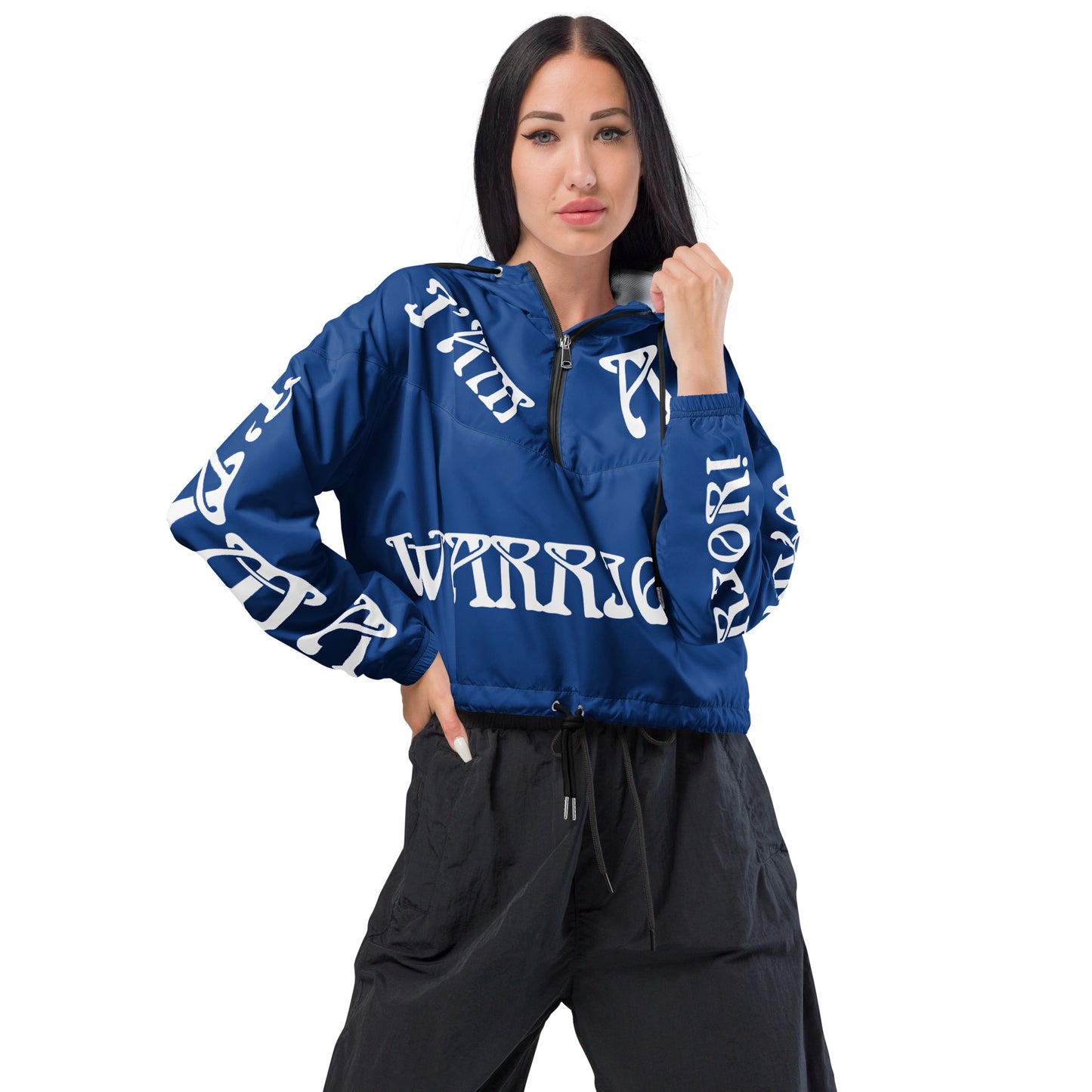 “I’AM A WARRIOR!” Blue Women’s Cropped Windbreaker W/White Font