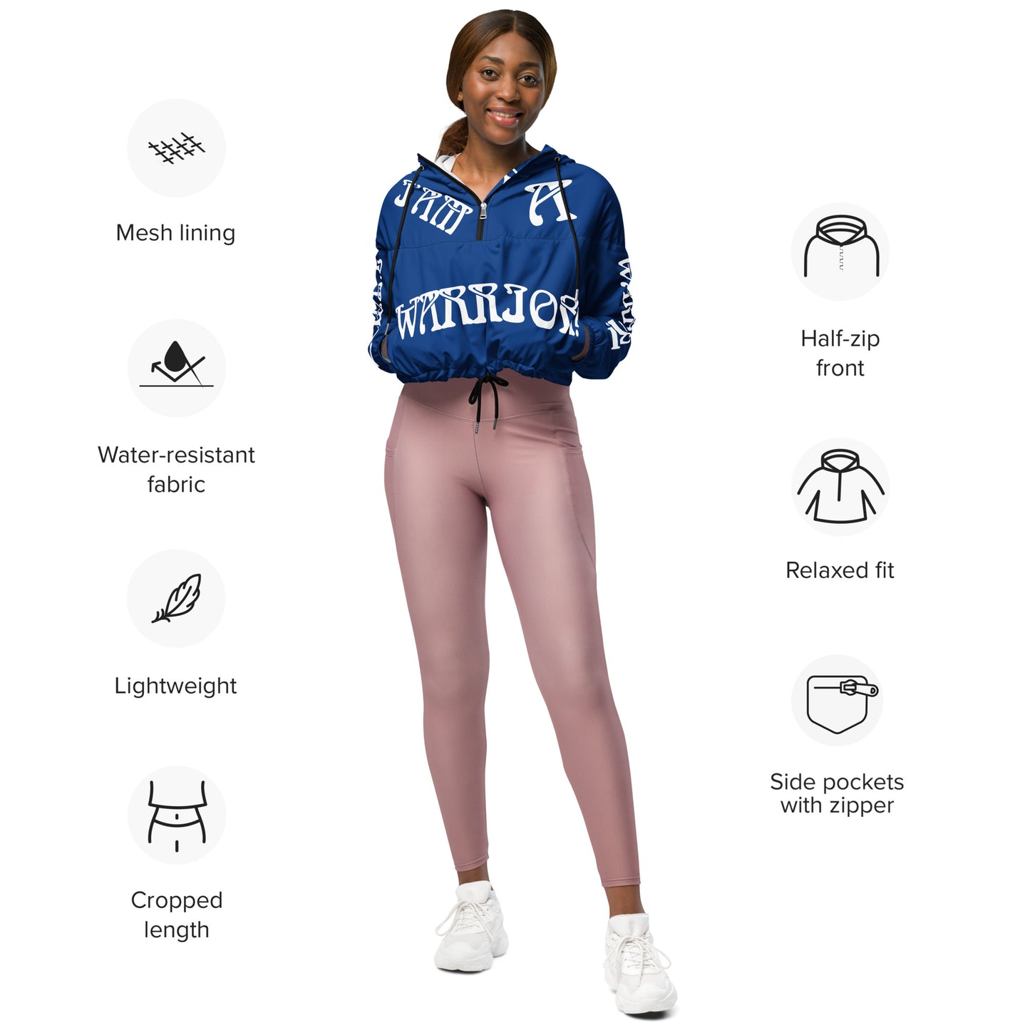 “I’AM A WARRIOR!” Blue Women’s Cropped Windbreaker W/White Font