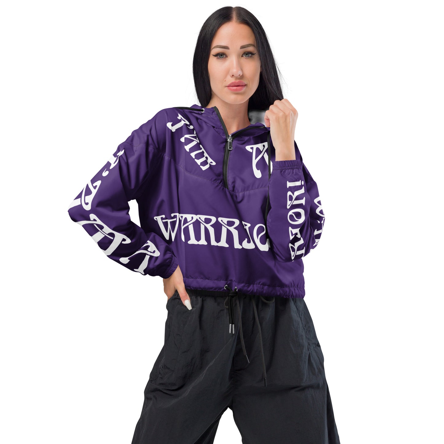 “I’AM A WARRIOR!” Purple Women’s Cropped Windbreaker W/White Font