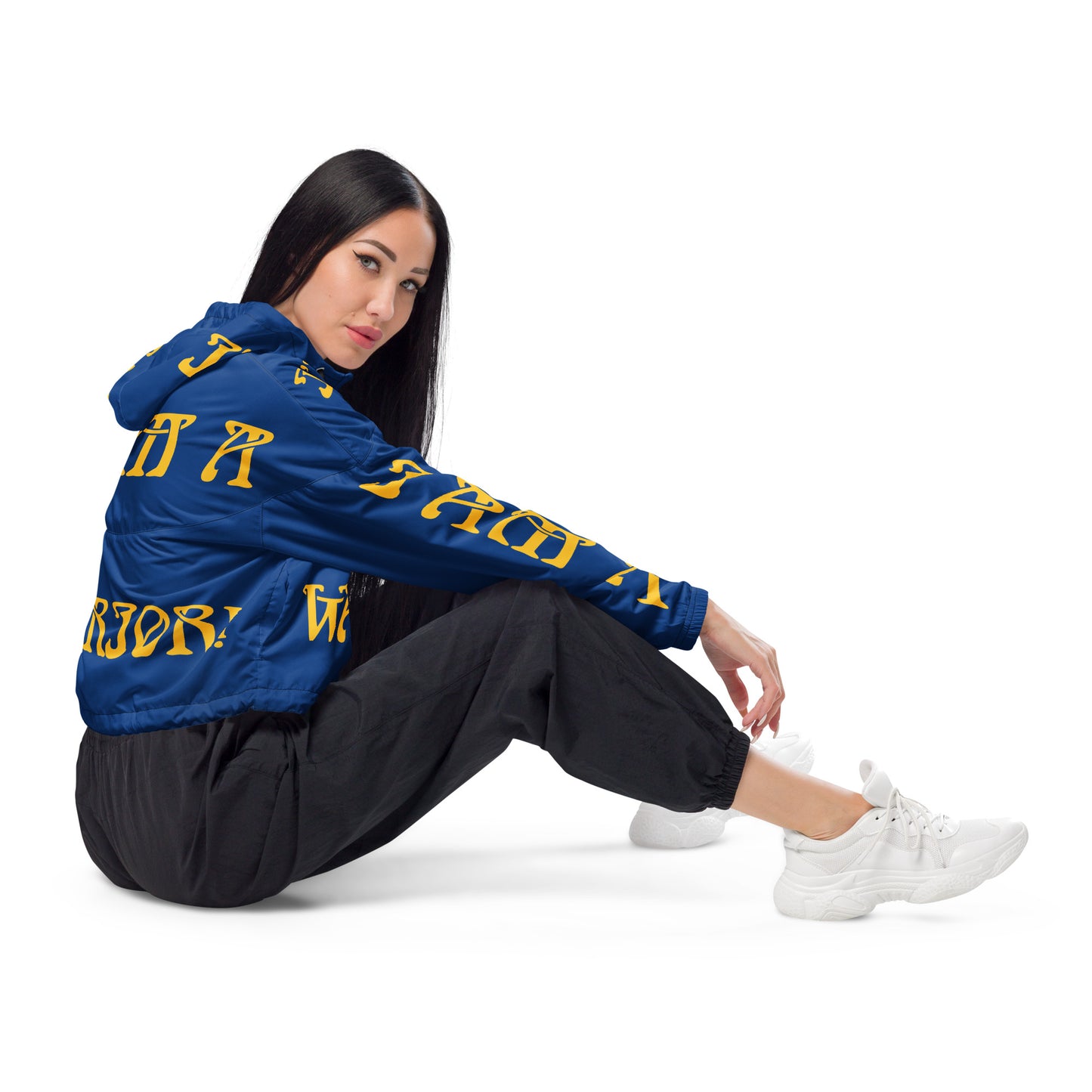 “I’AM A WARRIOR!” Blue Women’s Cropped Windbreaker W/Yellow Font