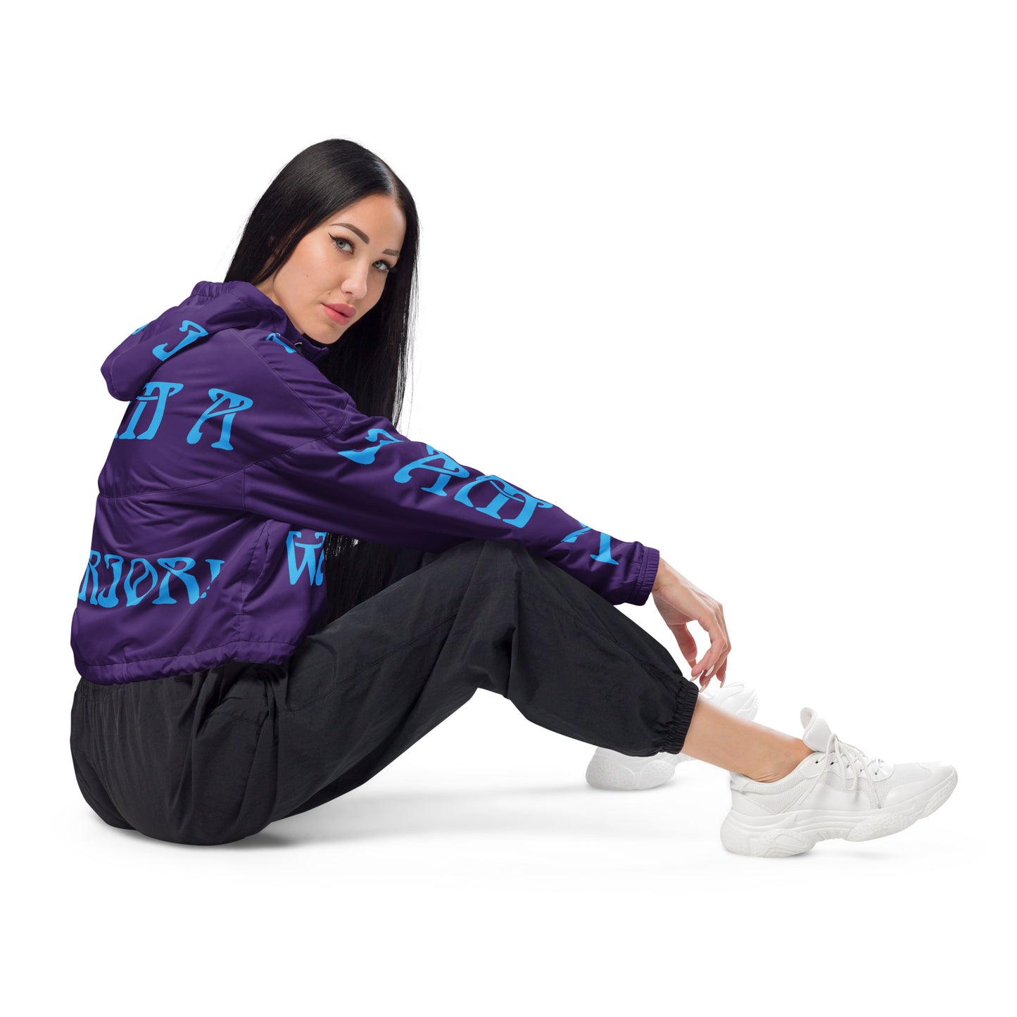 “I’AM A WARRIOR!” Purple Women’s Cropped Windbreaker W/SkyBlue Font
