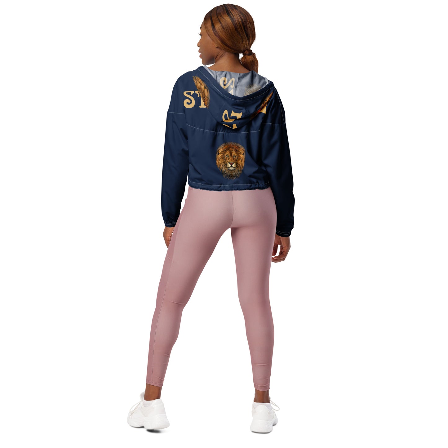 “STRONG”Navy Women’s Cropped Windbreaker W/Fawn Font