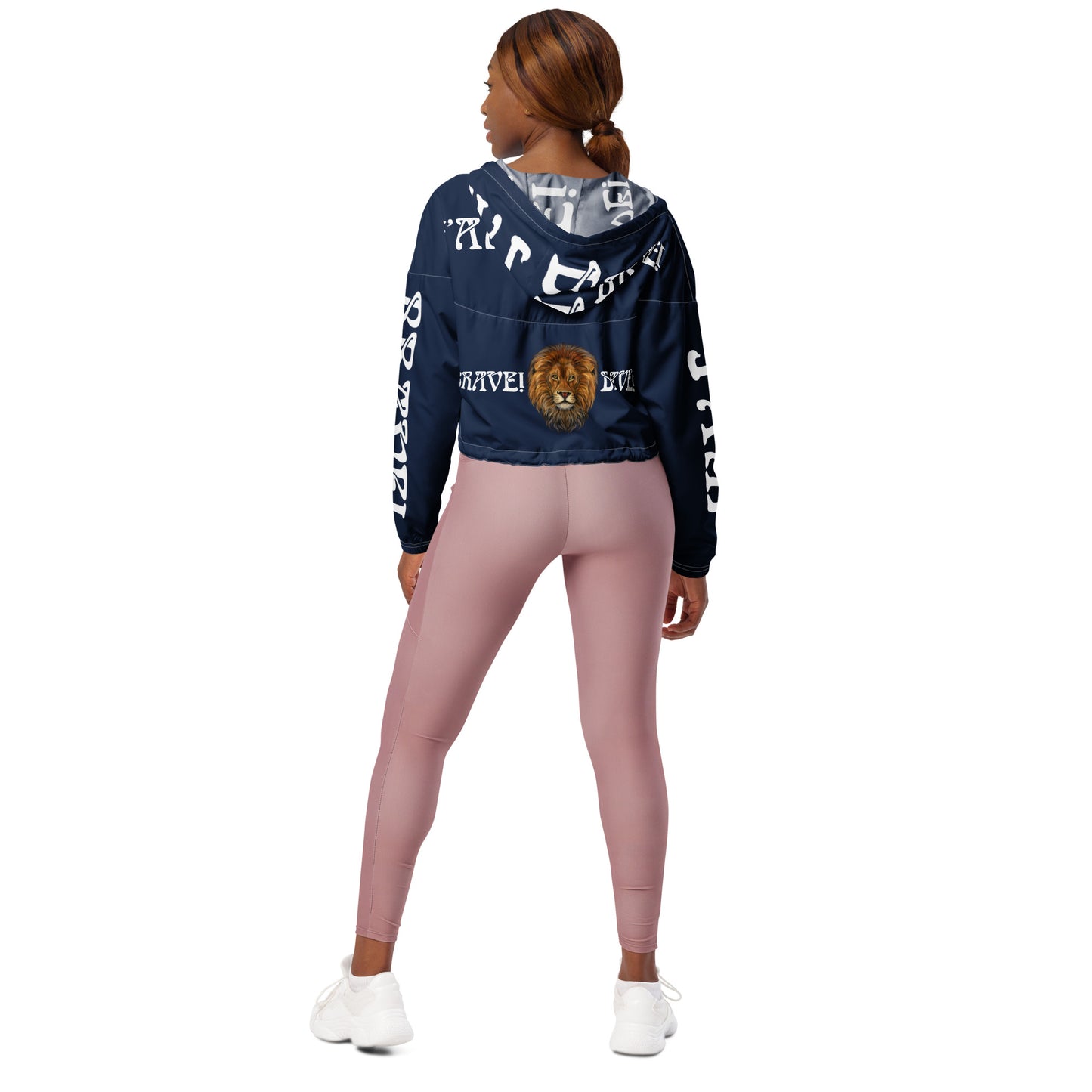 “BRAVE!”Navy Women’s Cropped Windbreaker W/White Font