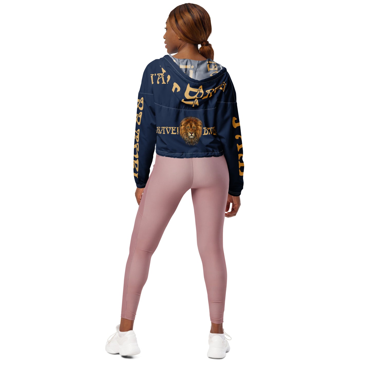“BRAVE!”Navy Women’s Cropped Windbreaker W/Fawn Font