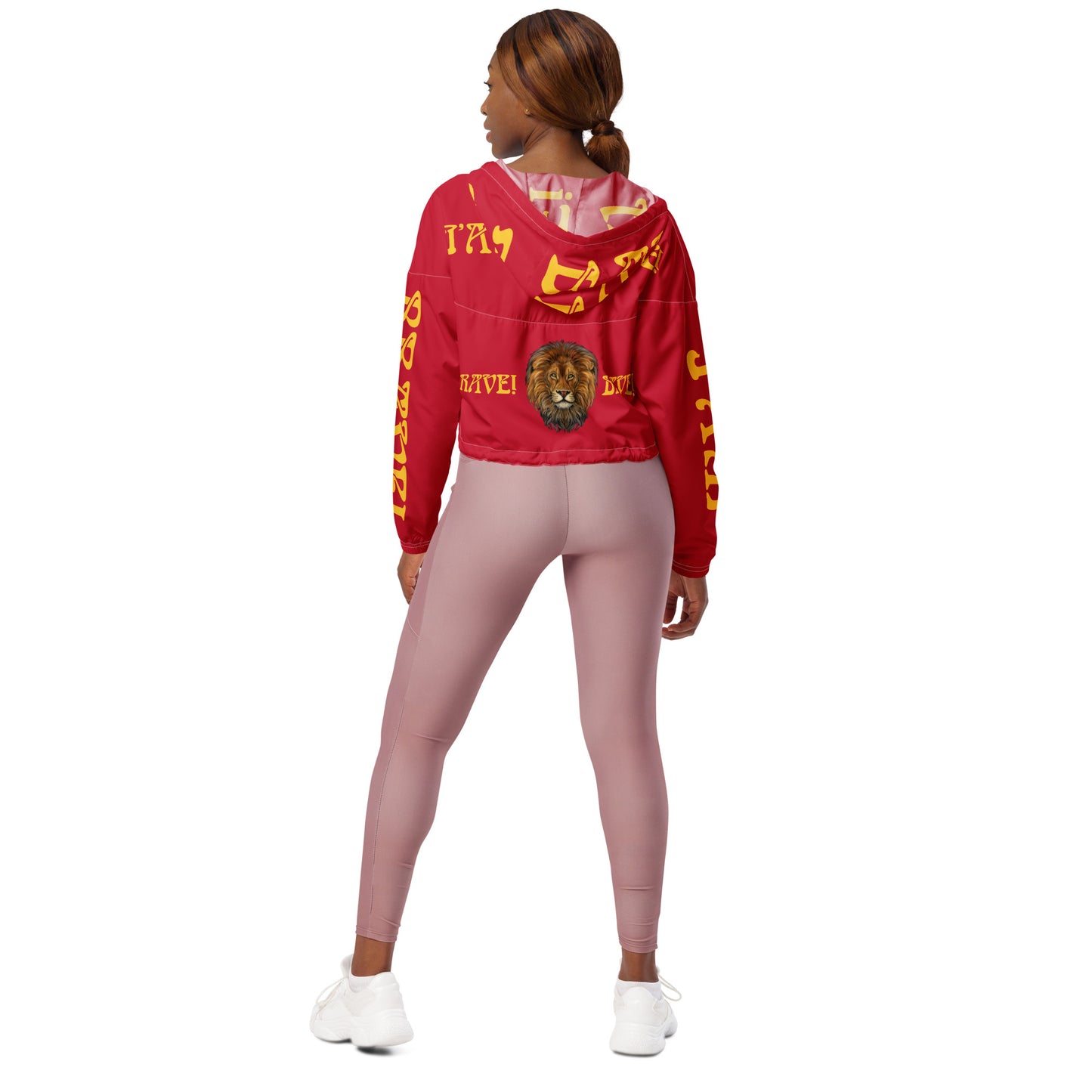 “BRAVE!”Red Women’s Cropped Windbreaker W/Yellow Font