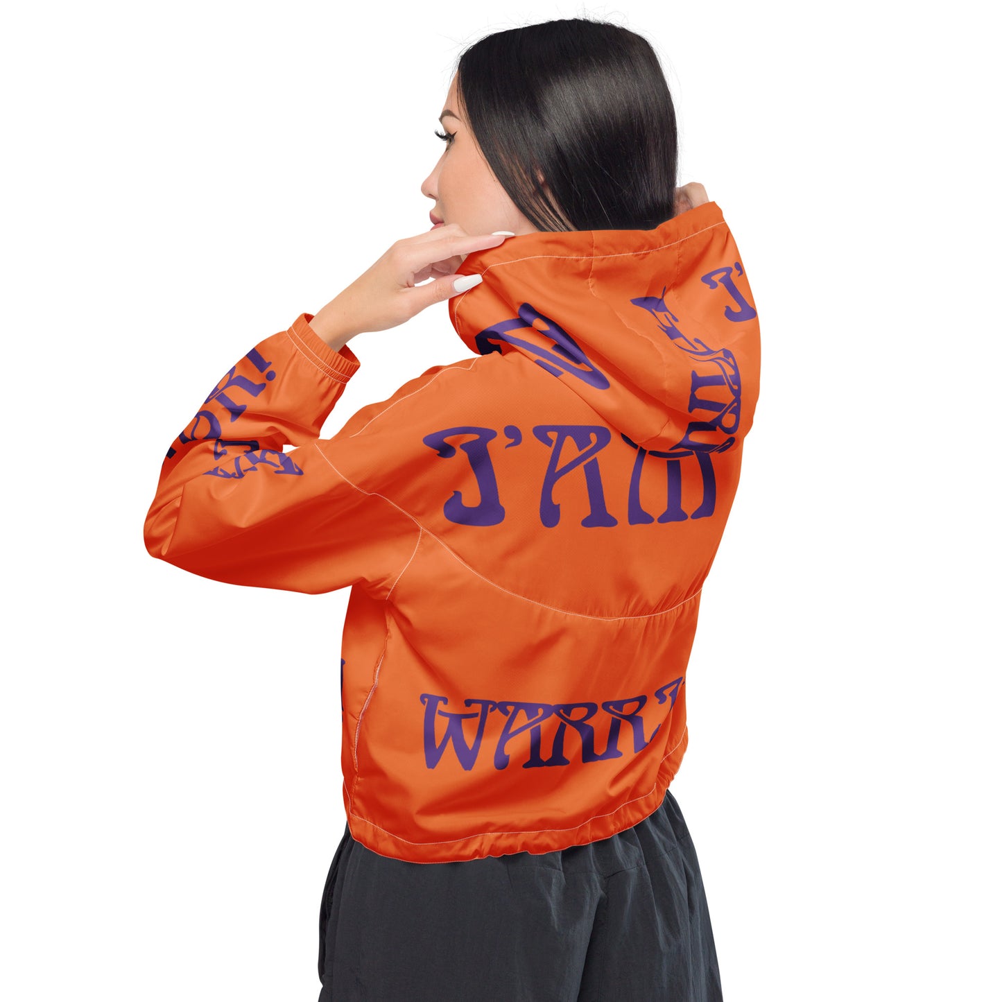 “I’AM A WARRIOR!” Orange Women’s Cropped Windbreaker W/Purple