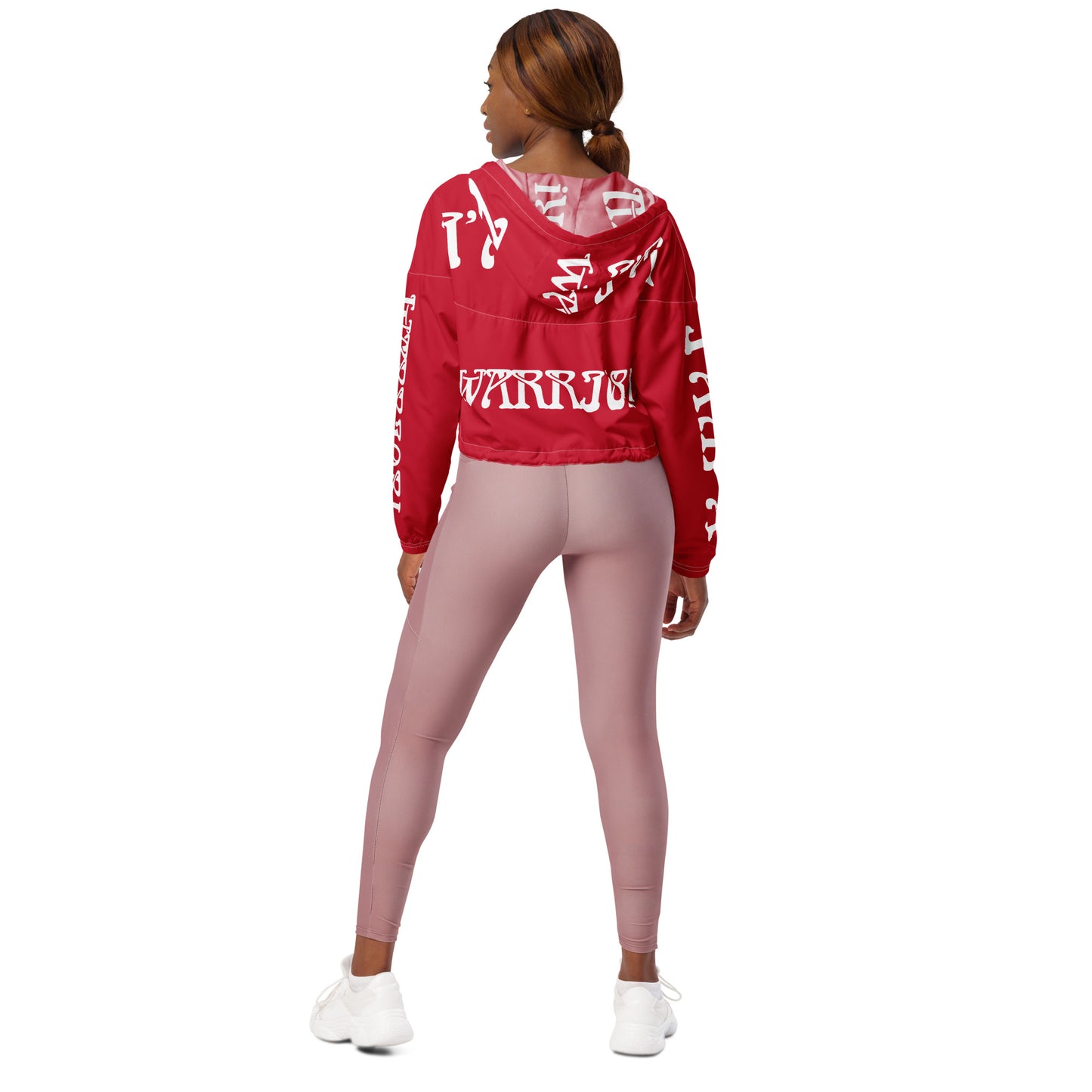 “I’AM A WARRIOR!” Red Women’s Cropped Windbreaker W/White Font