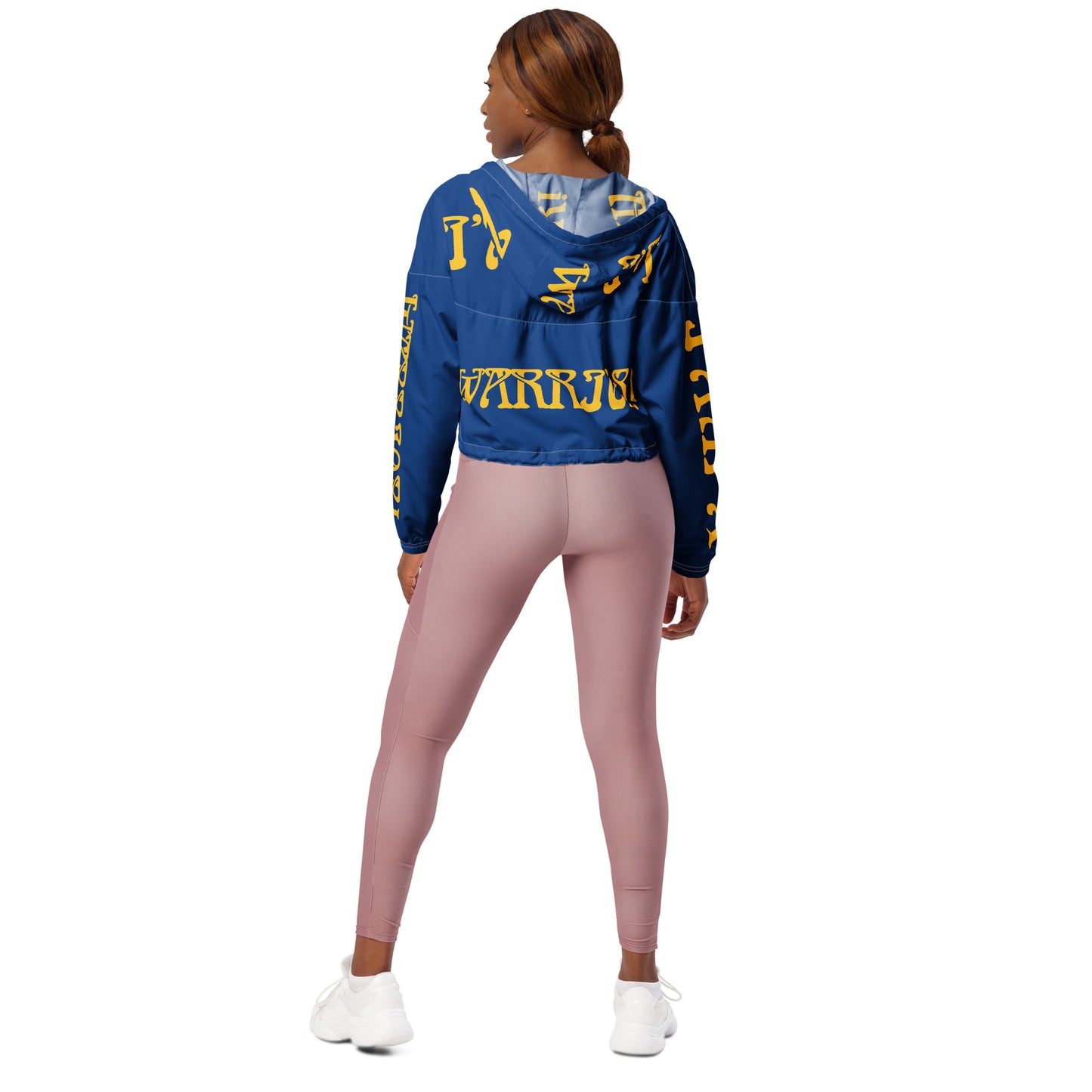 “I’AM A WARRIOR!” Blue Women’s Cropped Windbreaker W/Yellow Font