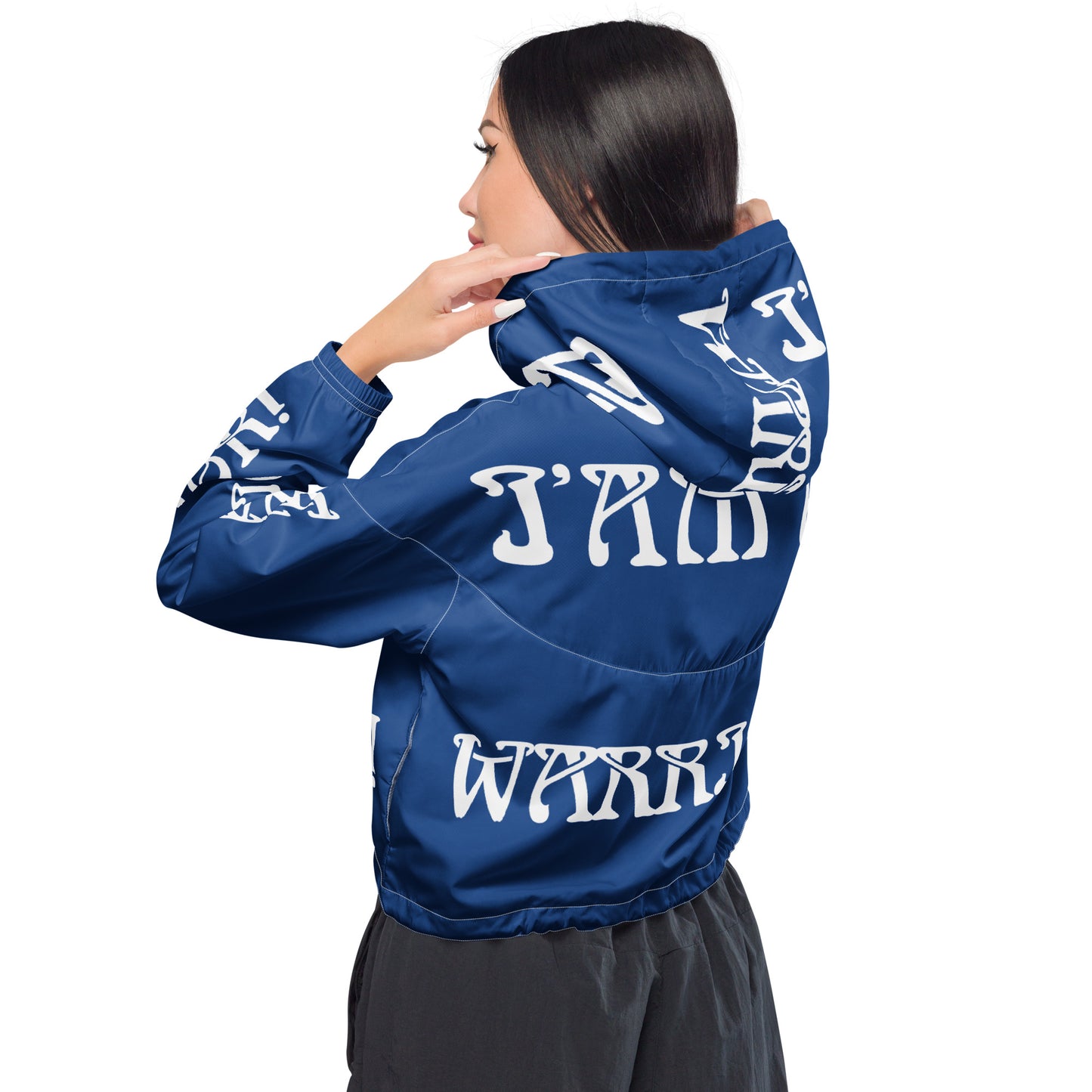 “I’AM A WARRIOR!” Blue Women’s Cropped Windbreaker W/White Font