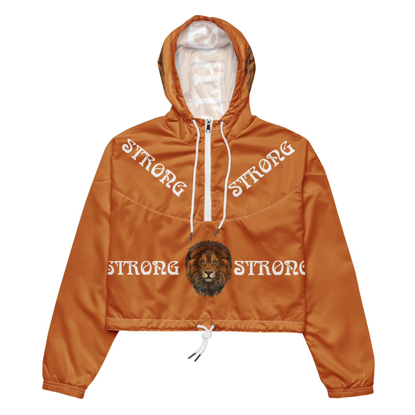 “STRONG”Bronze Women’s Cropped Windbreaker W/White Font