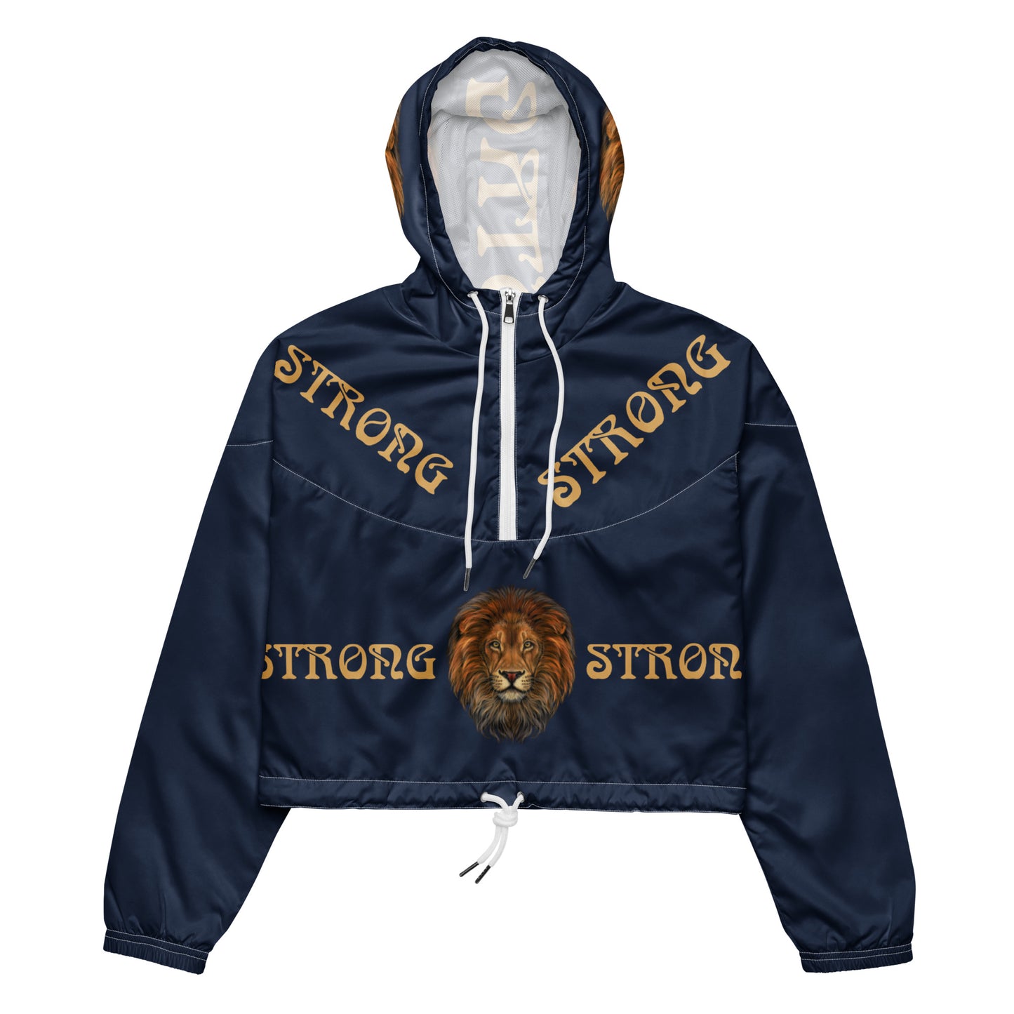 “STRONG”Navy Women’s Cropped Windbreaker W/Fawn Font