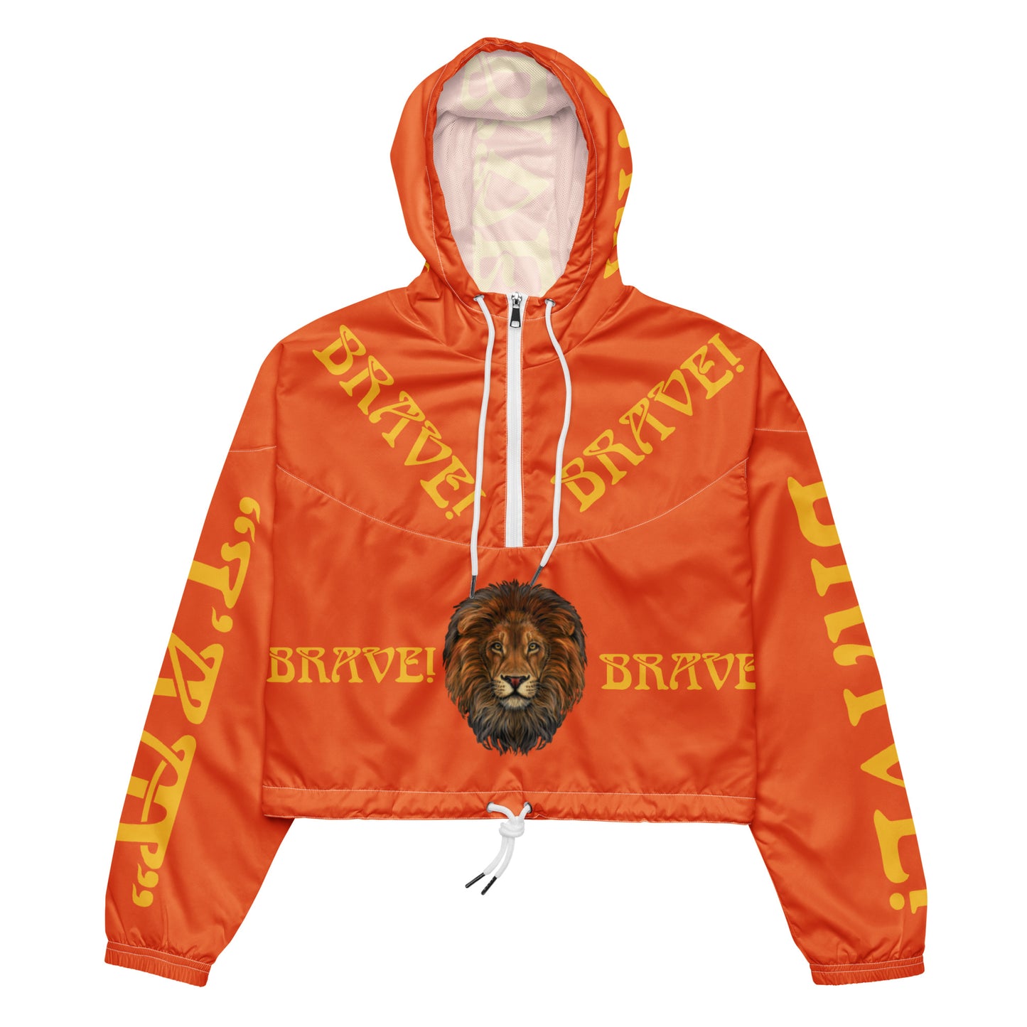 “BRAVE!”Orange Women’s Cropped Windbreaker W/Yellow Font