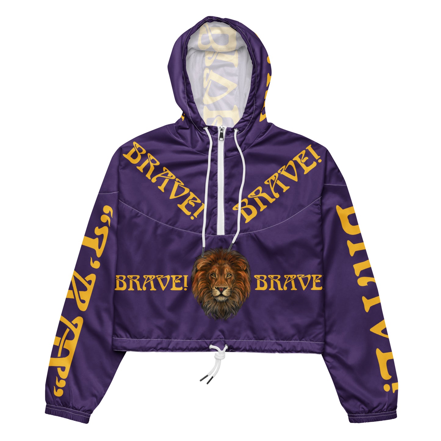 “BRAVE!”Purple Women’s Cropped Windbreaker W/Yellow Font