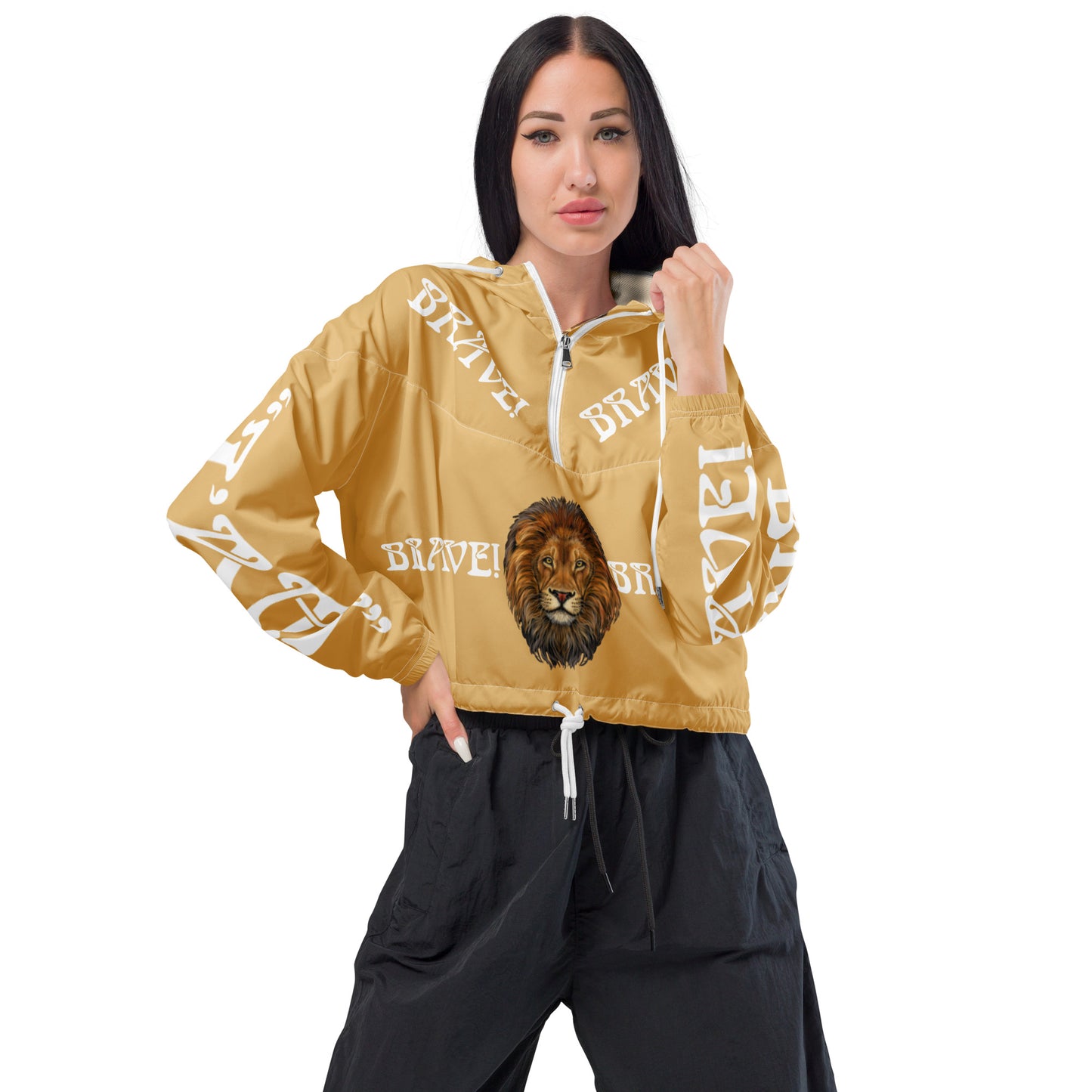 “BRAVE!”Fawn Women’s Cropped Windbreaker W/White Font