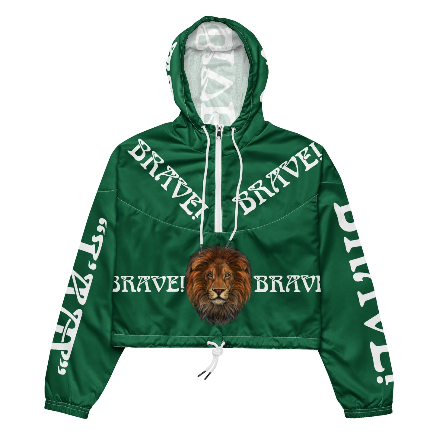“BRAVE!”Green Women’s Cropped Windbreaker W/White Font