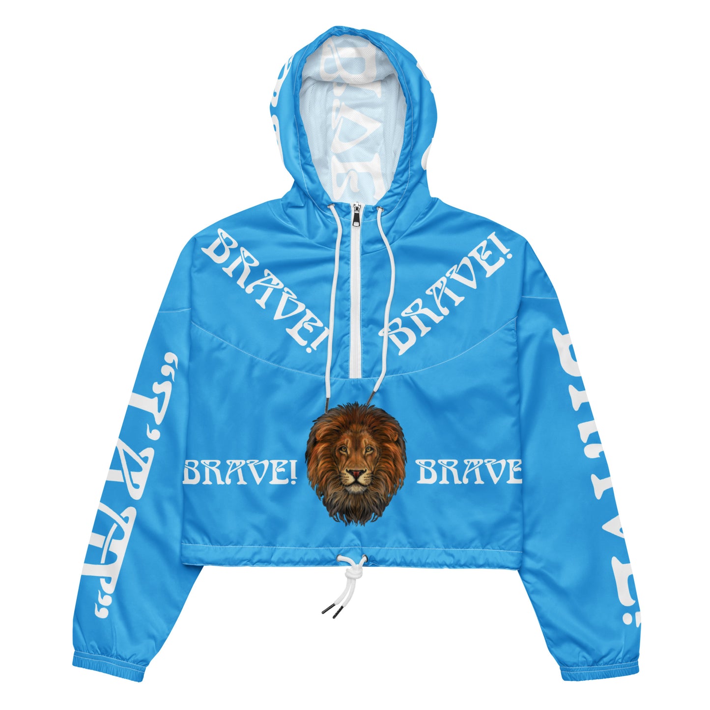 “BRAVE!”SkyBlue Women’s Cropped Windbreaker W/White Font