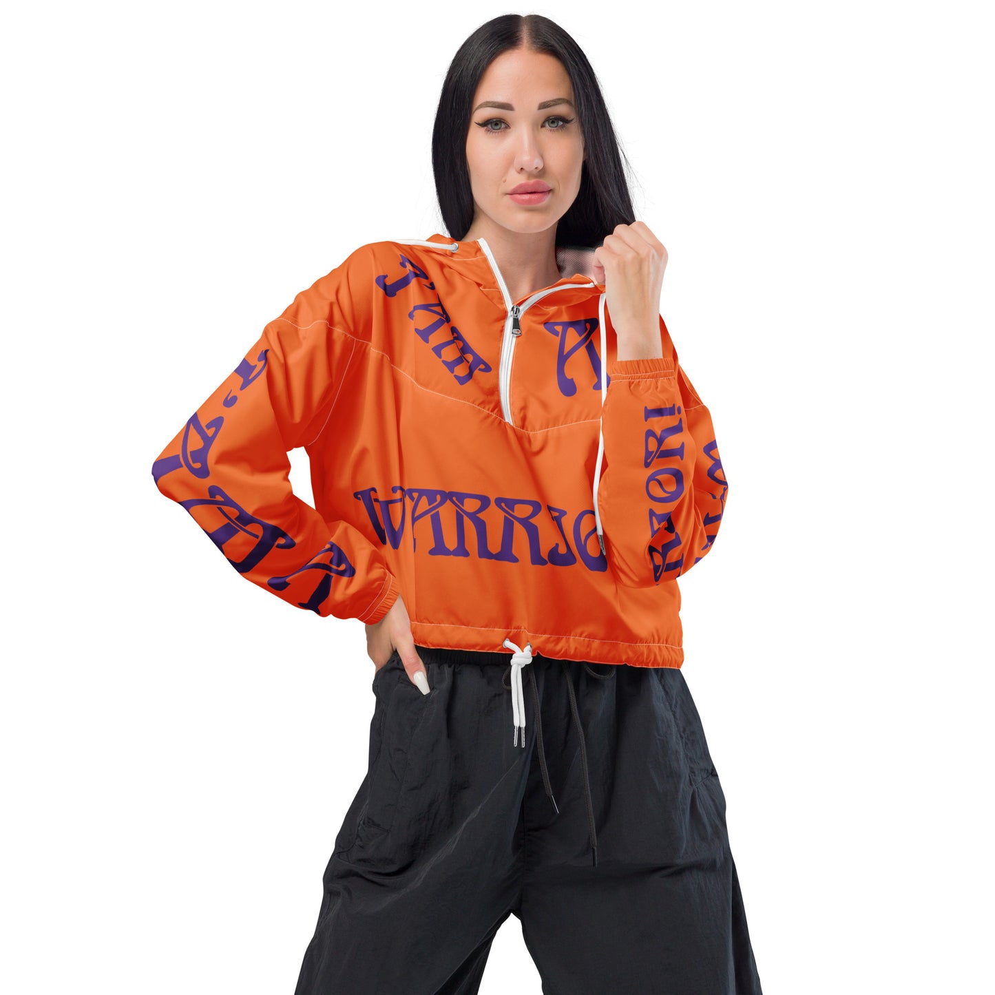 “I’AM A WARRIOR!” Orange Women’s Cropped Windbreaker W/Purple