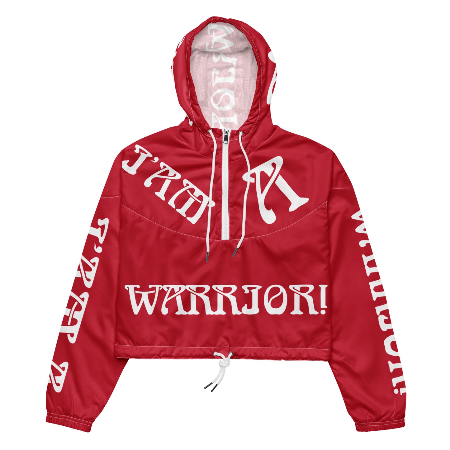 “I’AM A WARRIOR!” Red Women’s Cropped Windbreaker W/White Font