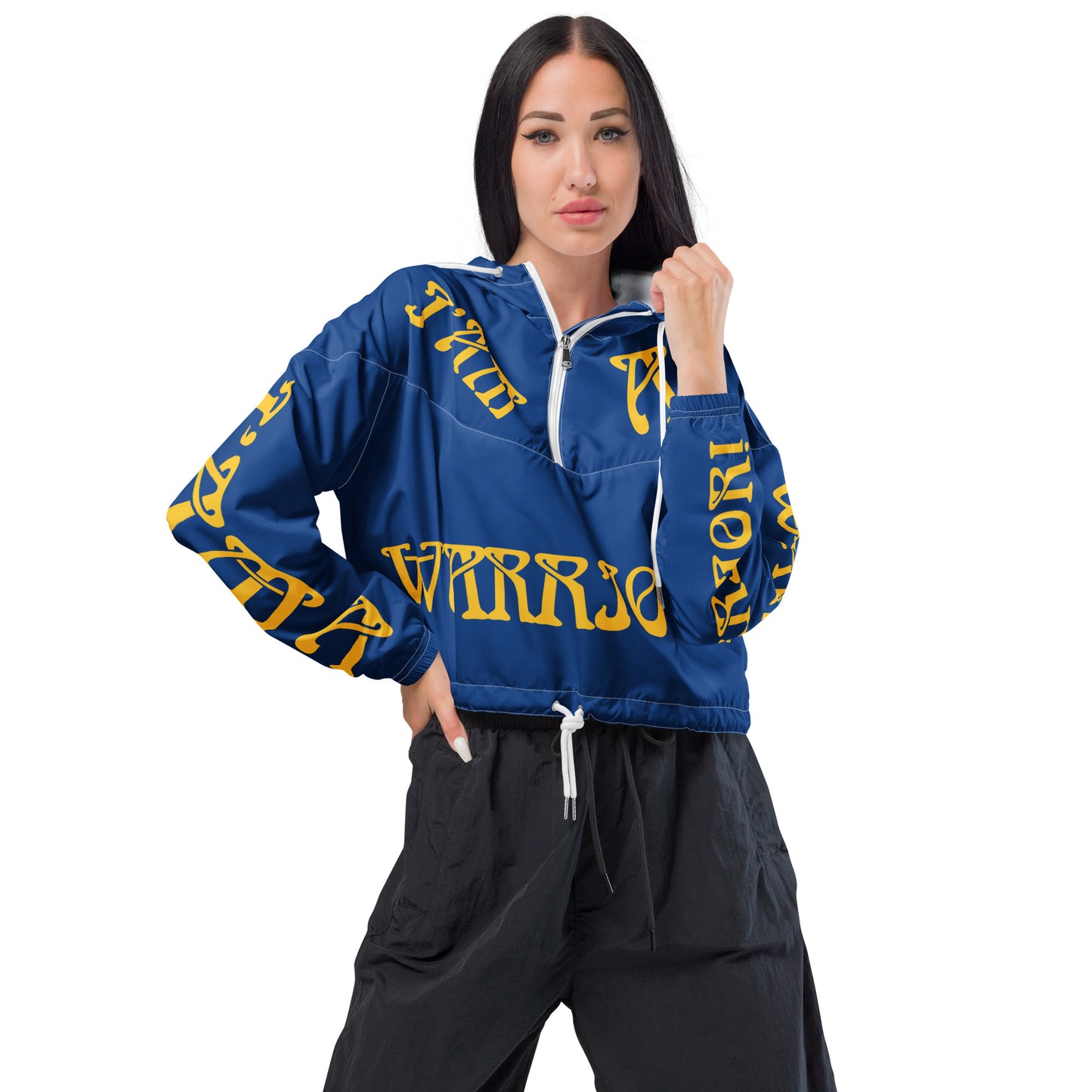 “I’AM A WARRIOR!” Blue Women’s Cropped Windbreaker W/Yellow Font