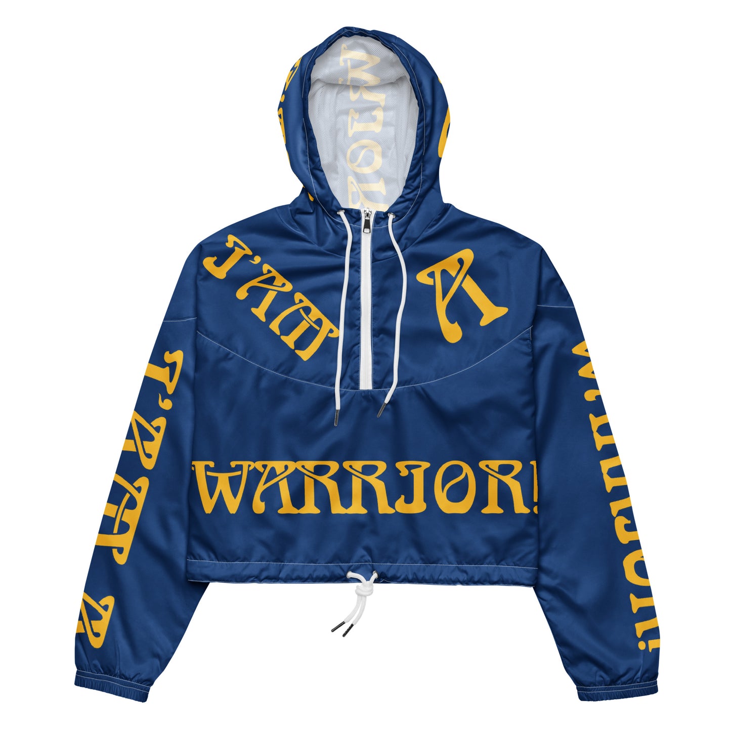 “I’AM A WARRIOR!” Blue Women’s Cropped Windbreaker W/Yellow Font