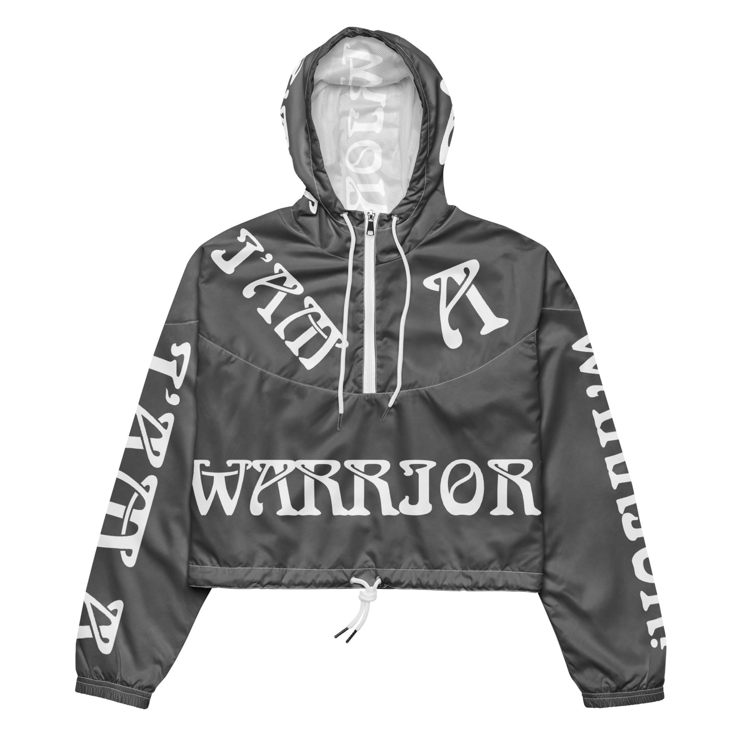 “I’AM A WARRIOR!” Grey Women’s Cropped Windbreaker W/White Font