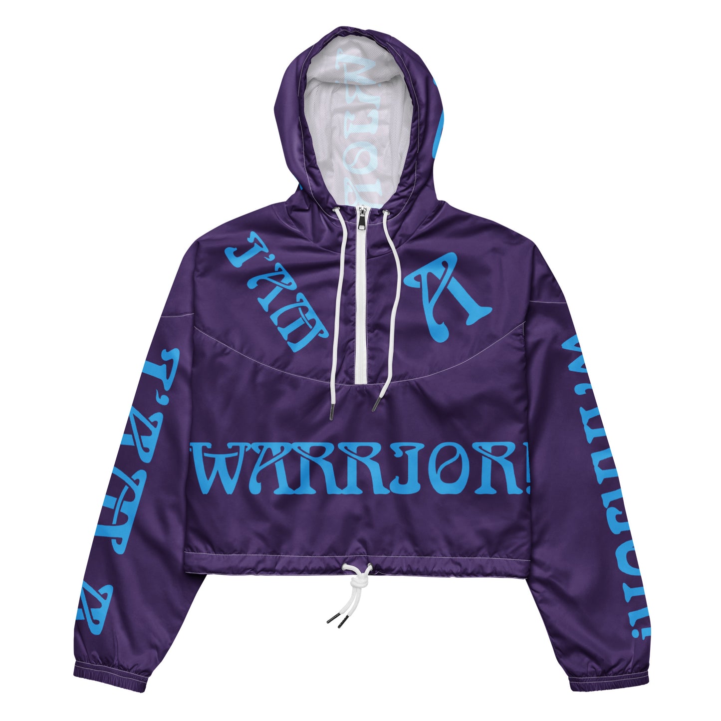 “I’AM A WARRIOR!” Purple Women’s Cropped Windbreaker W/SkyBlue Font