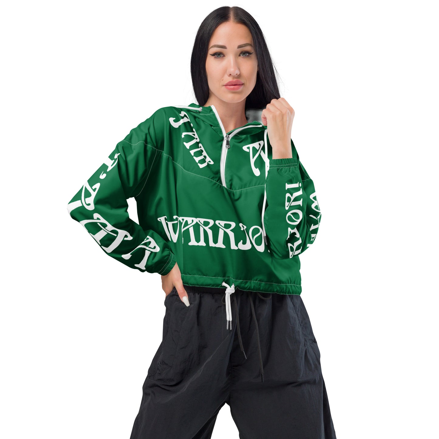 “I’AM A WARRIOR!” Green Women’s Cropped Windbreaker W/White Font