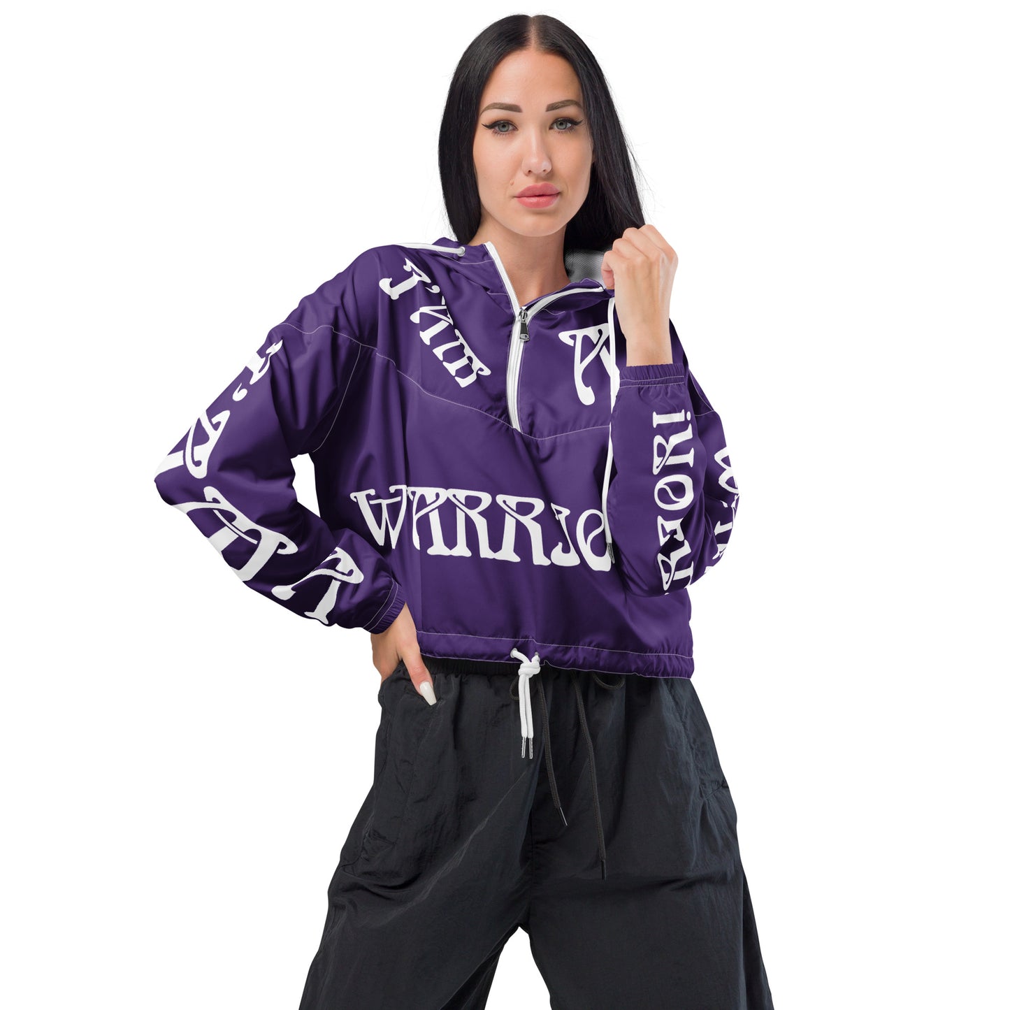 “I’AM A WARRIOR!” Purple Women’s Cropped Windbreaker W/White Font