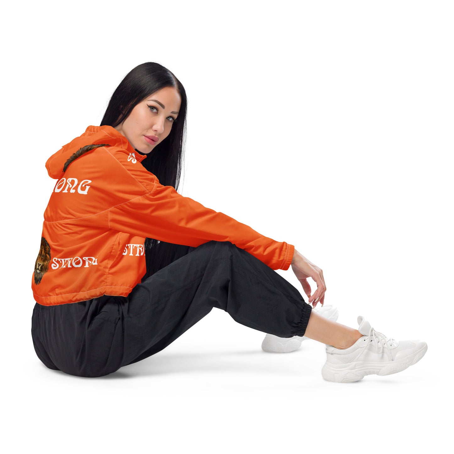 “STRONG”Orange Women’s Cropped Windbreaker W/White Font