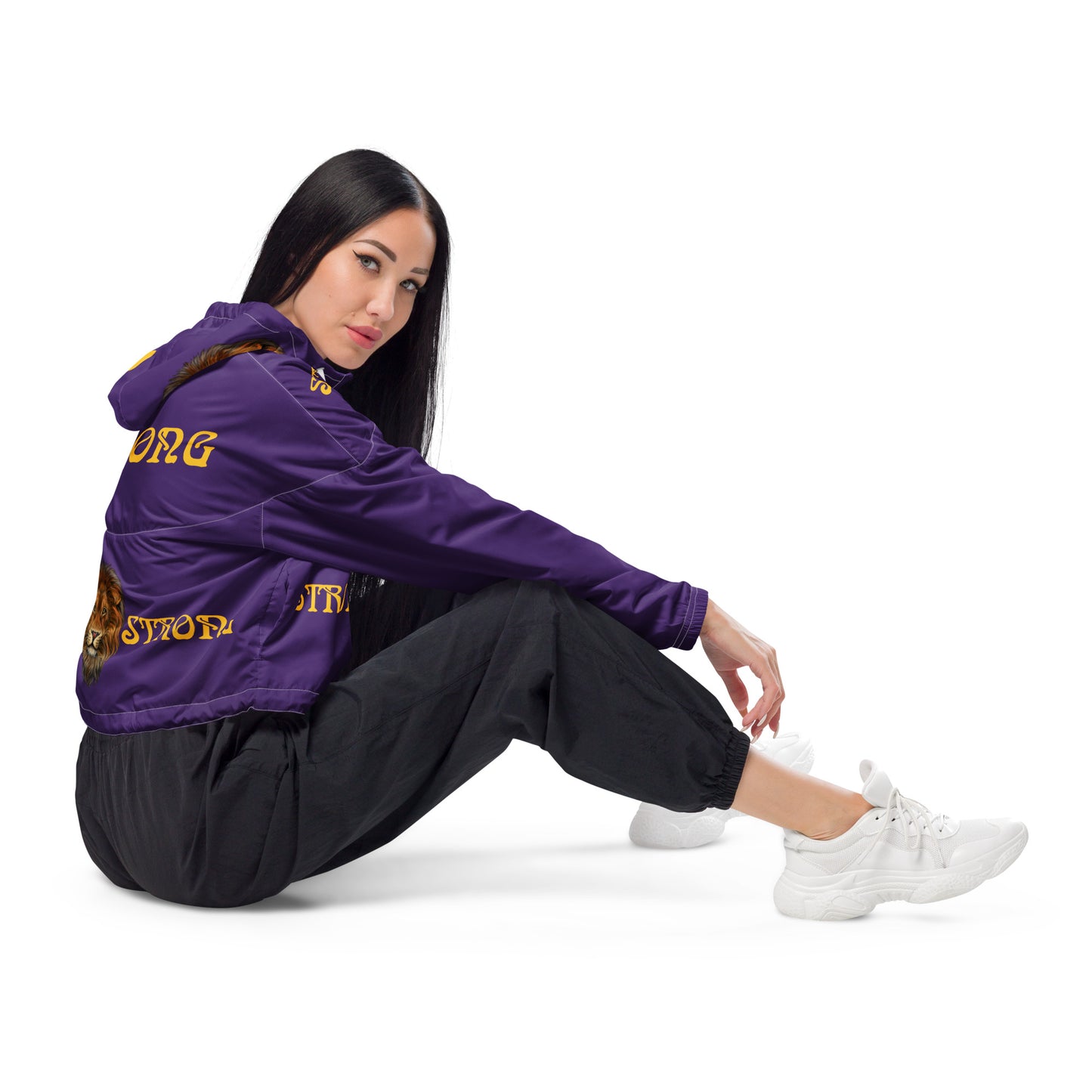 “STRONG”Purple Women’s Cropped Windbreaker W/Yellow Font