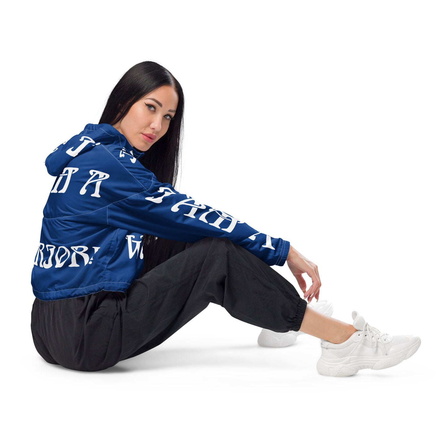 “I’AM A WARRIOR!” Blue Women’s Cropped Windbreaker W/White Font