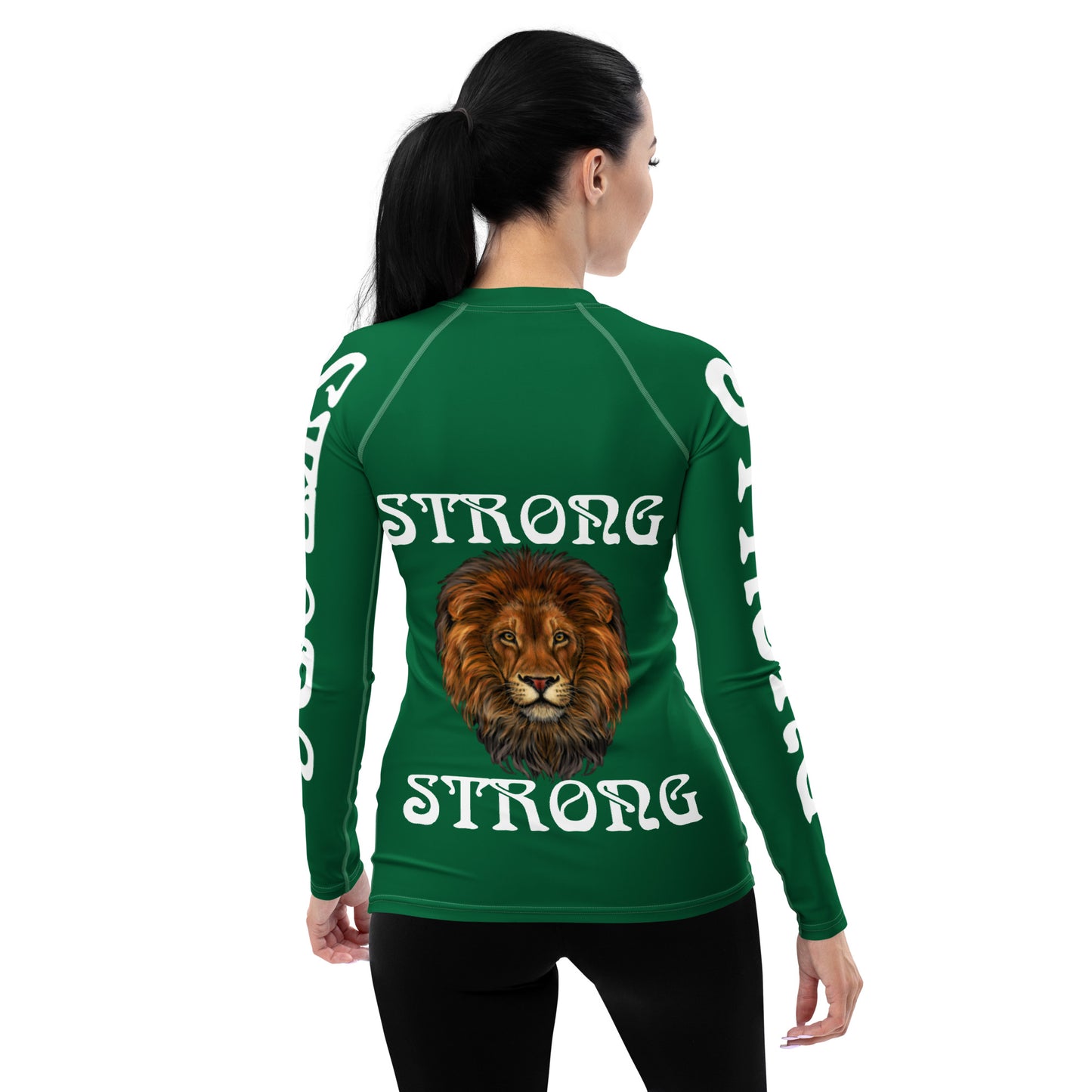 “STRONG” Green Women's Rash Guard W/White Font