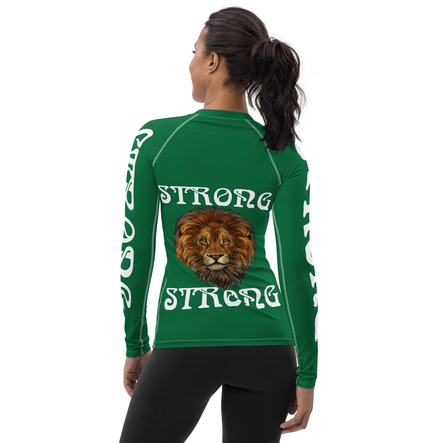 “STRONG” Green Women's Rash Guard W/White Font
