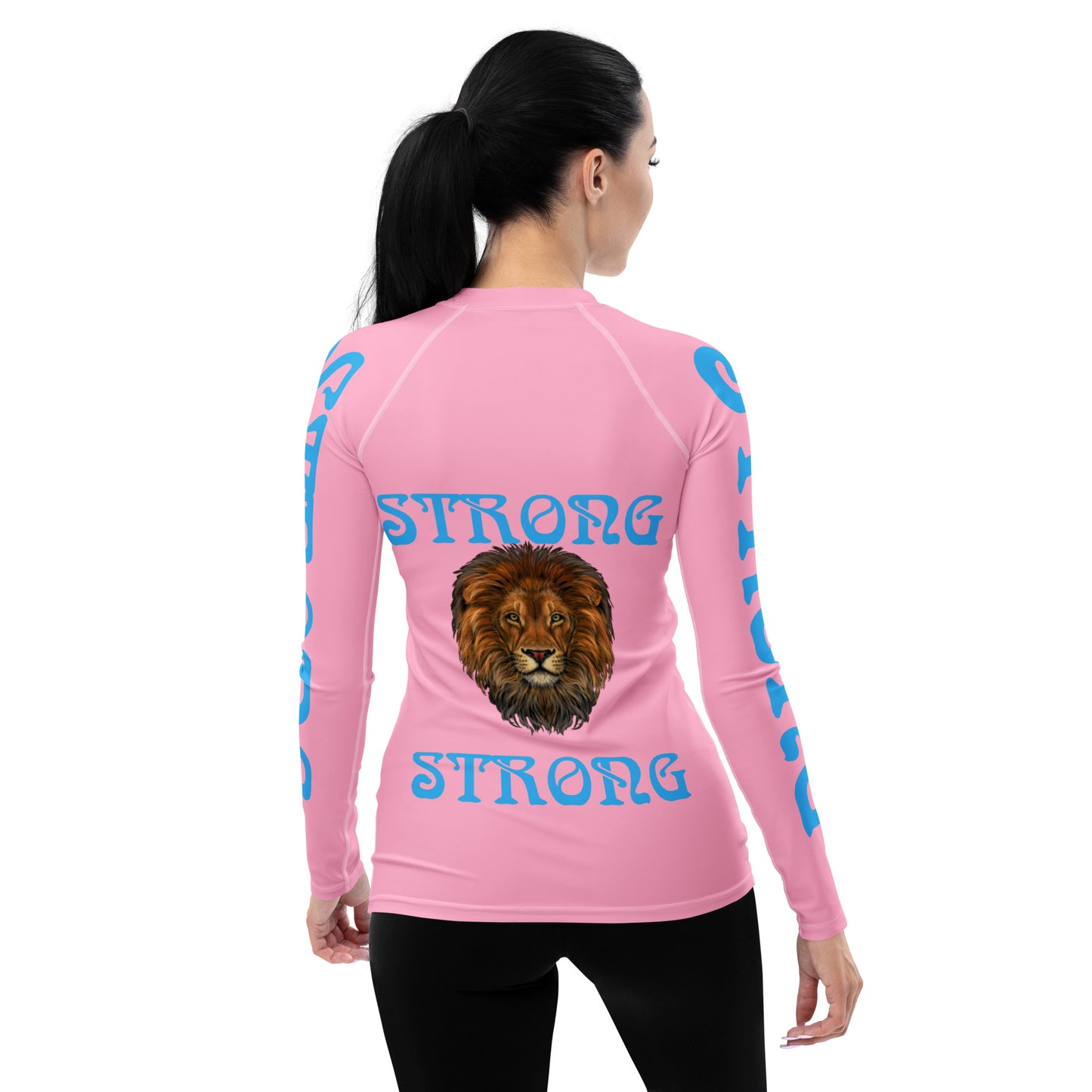 “STRONG” Cotton Candy Women's Rash Guard W/SkyBlue Font