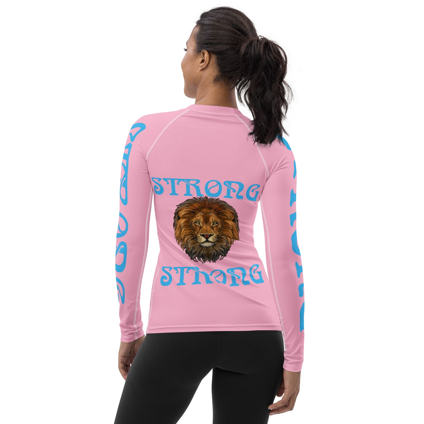 “STRONG” Cotton Candy Women's Rash Guard W/SkyBlue Font